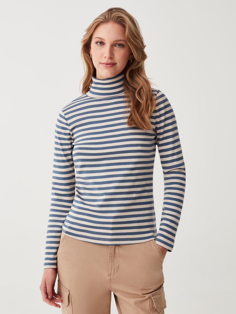 Striped T-shirt with high neck_0