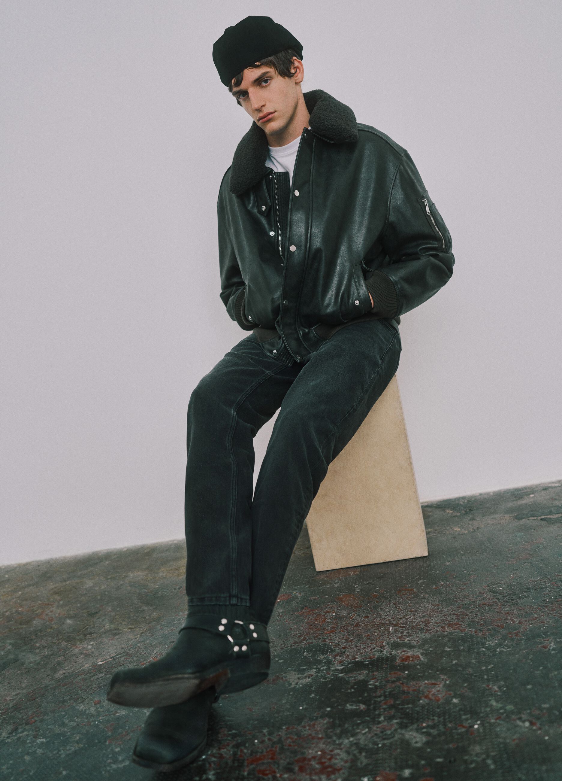 Black denim cotton blend regular fit stretch jeans