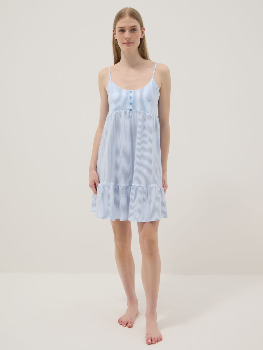 Pure cotton nightdress with white and light blue stripes and straps_0