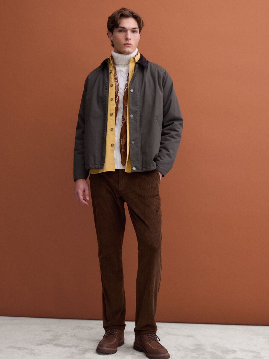 Green pure cotton jacket with velvet collar_2