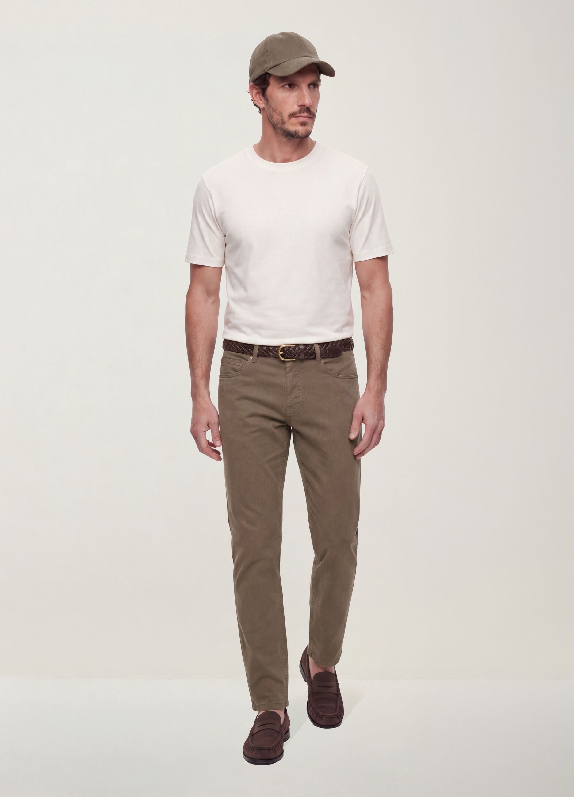 Brown slim-fit stretch cotton twill trousers