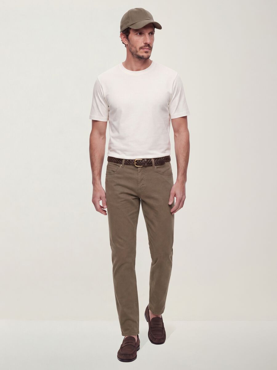 Brown slim-fit stretch cotton twill trousers_0