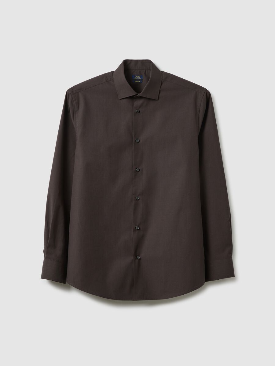 Brown pure cotton regular fit easy iron shirt_4