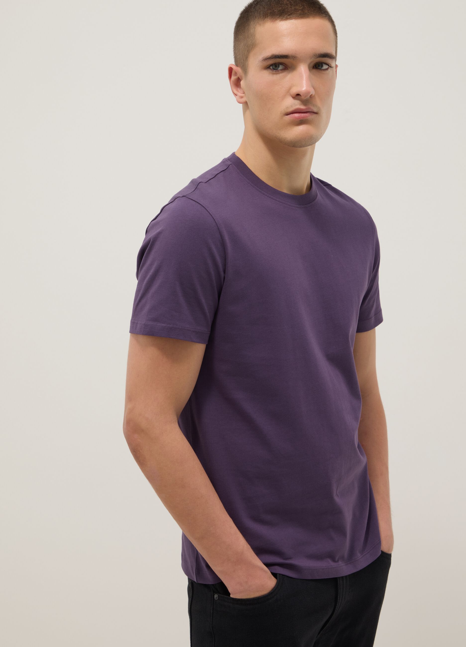 Purple short sleeve pure cotton regular fit T-shirt
