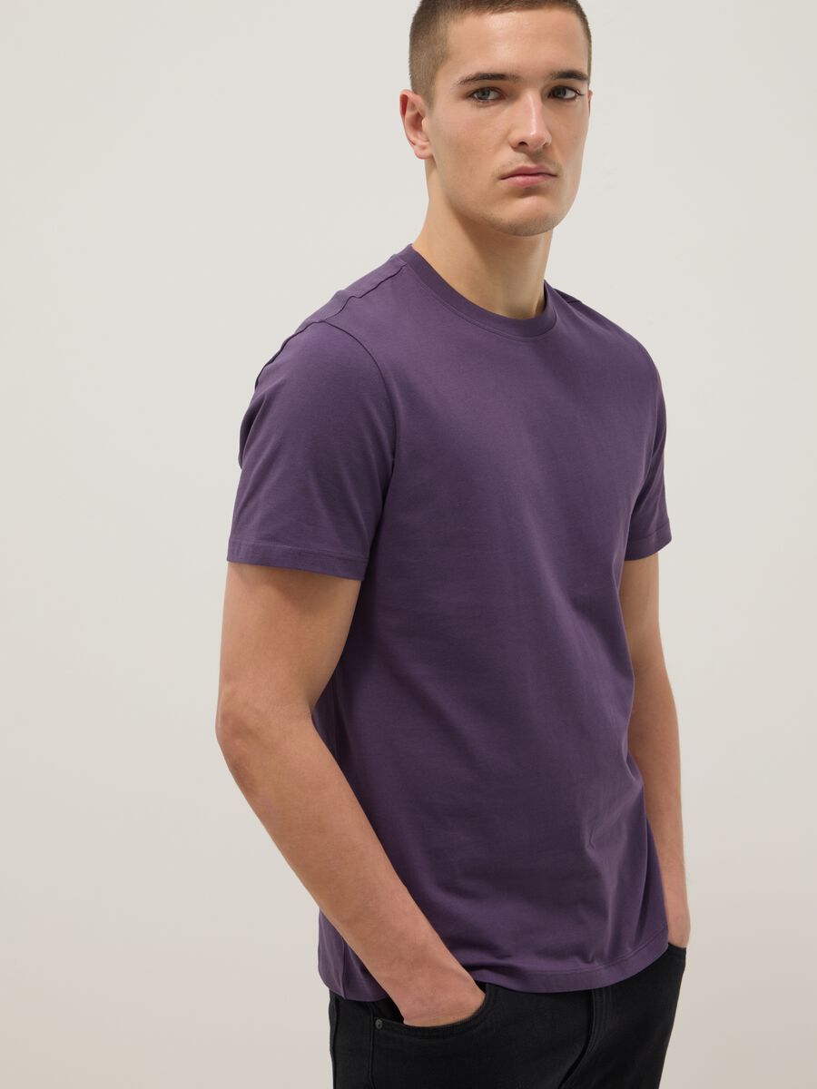 Purple short sleeve pure cotton regular fit T-shirt_0
