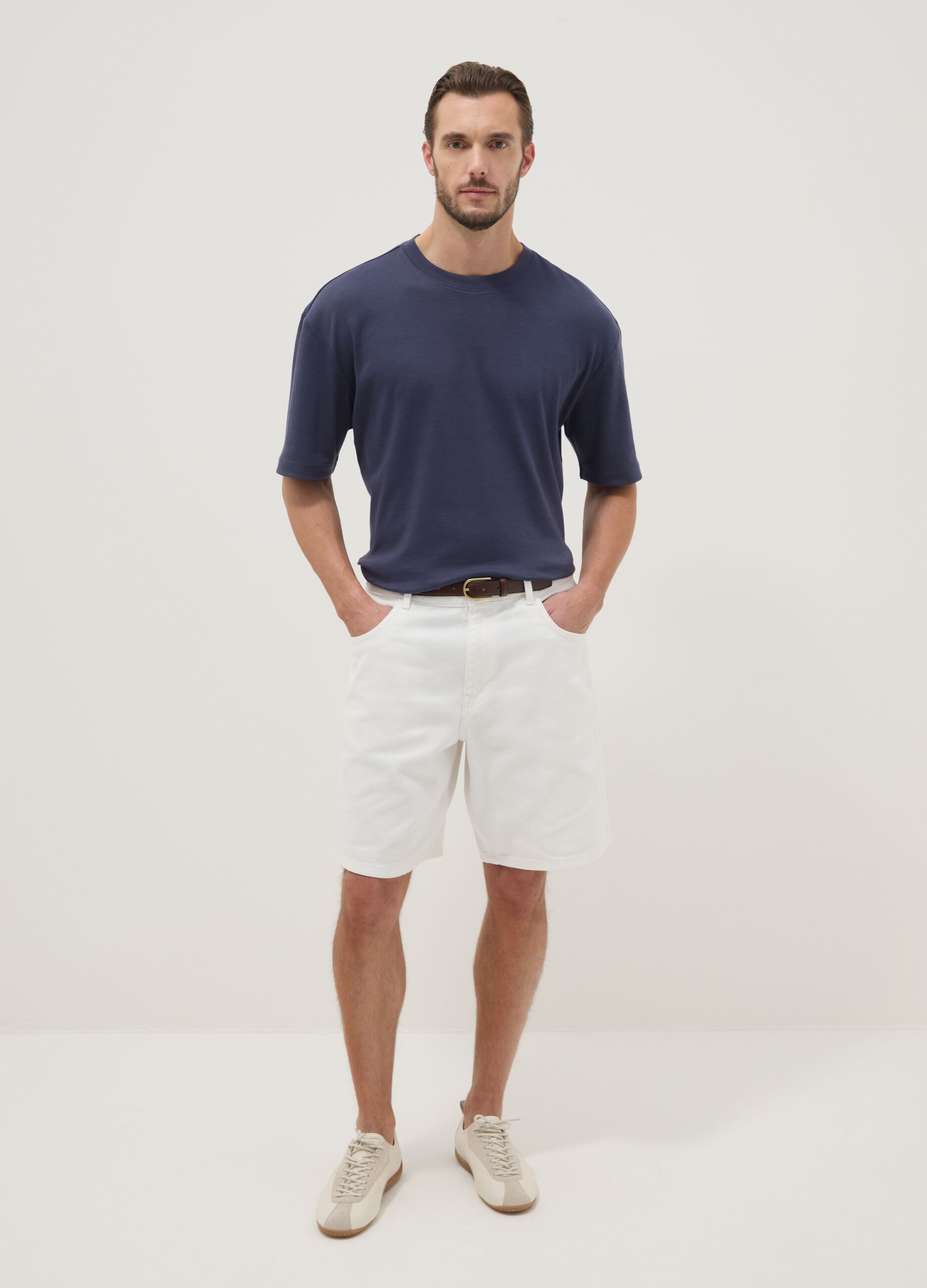 Blue pure cotton short-sleeve T-shirt, relaxed fit