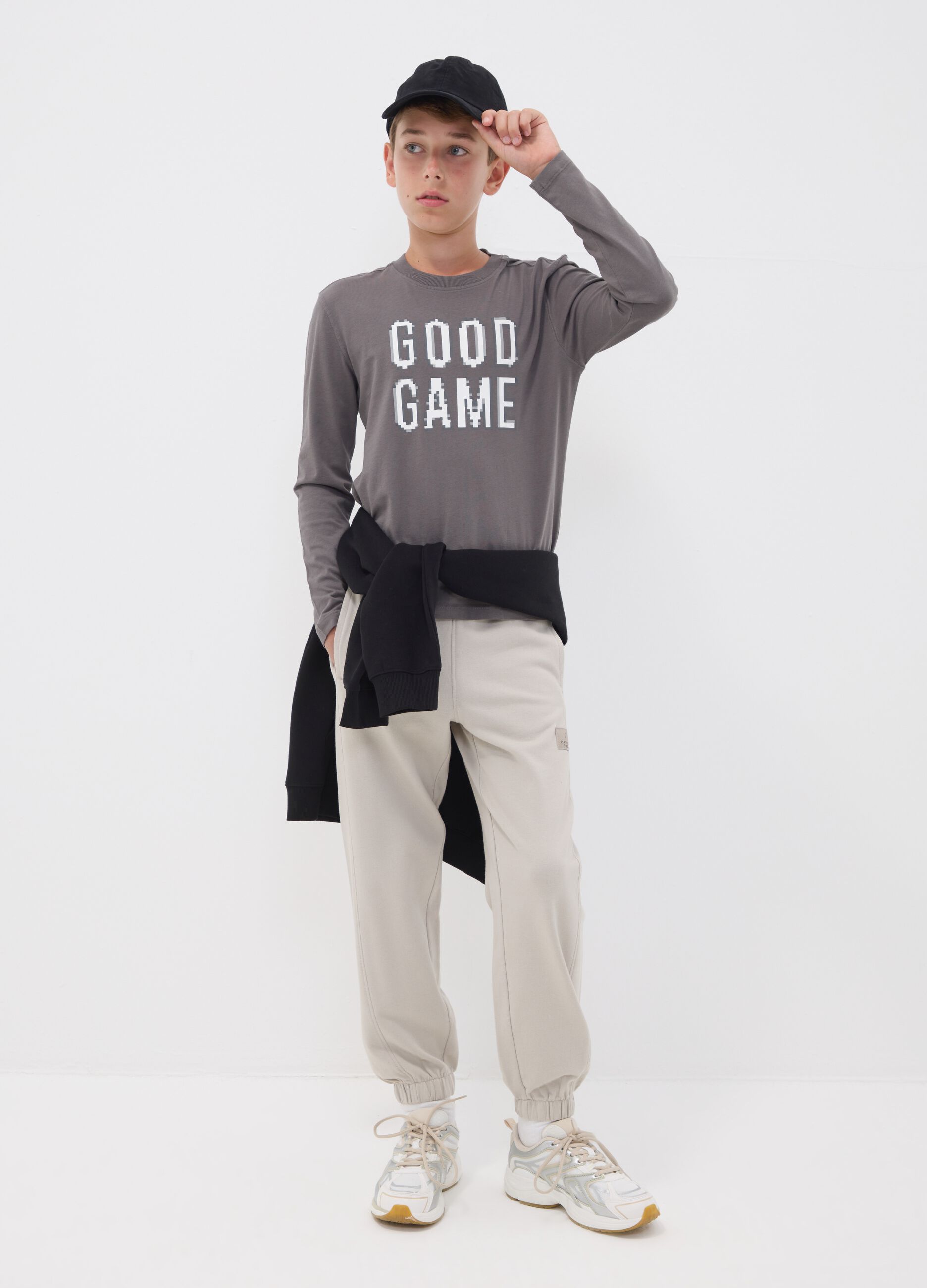 Grey pure cotton oversized joggers for boys