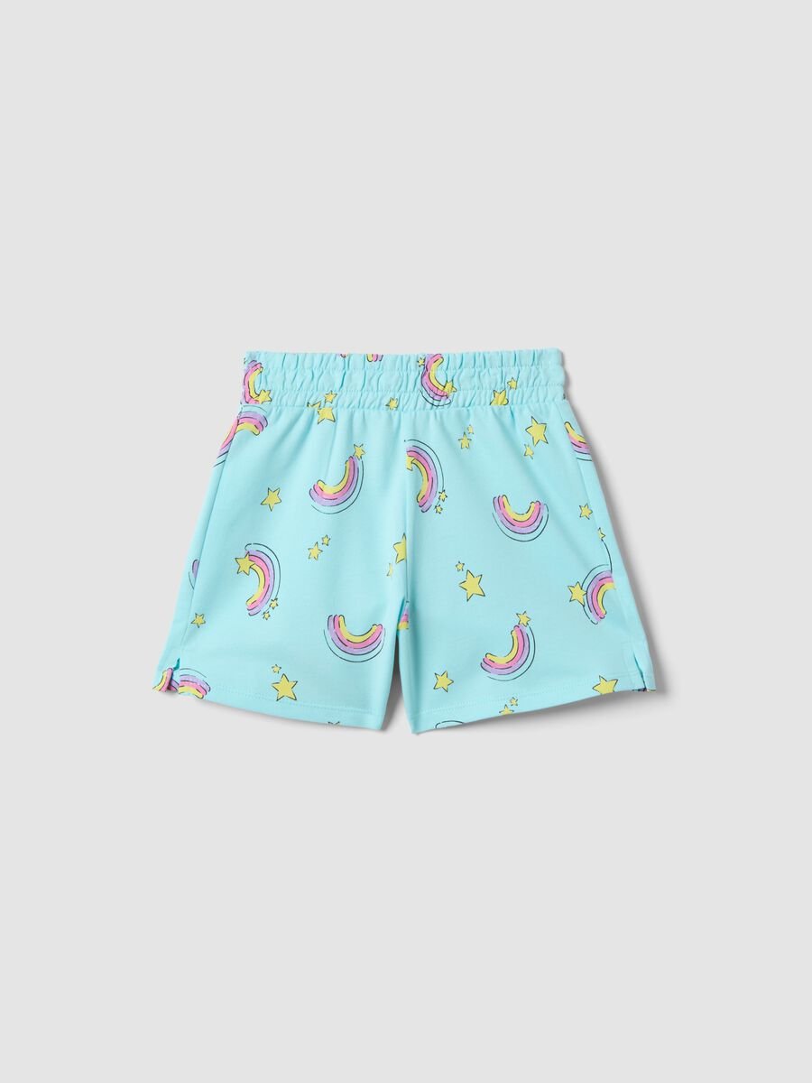 Girls' sky blue pure cotton shorts - regular fit with rainbows_0