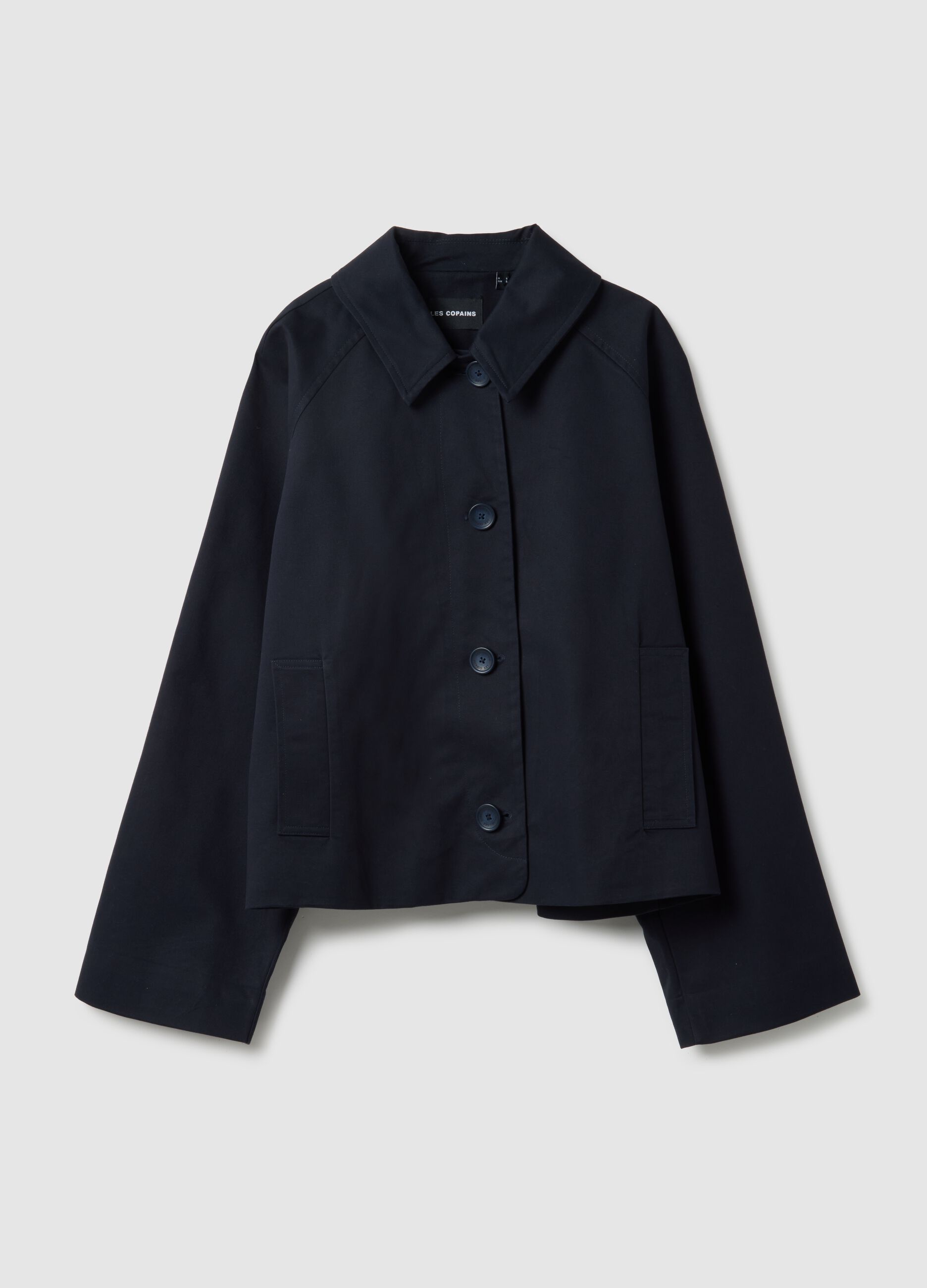 Regular fit blue pure cotton jacket with buttons