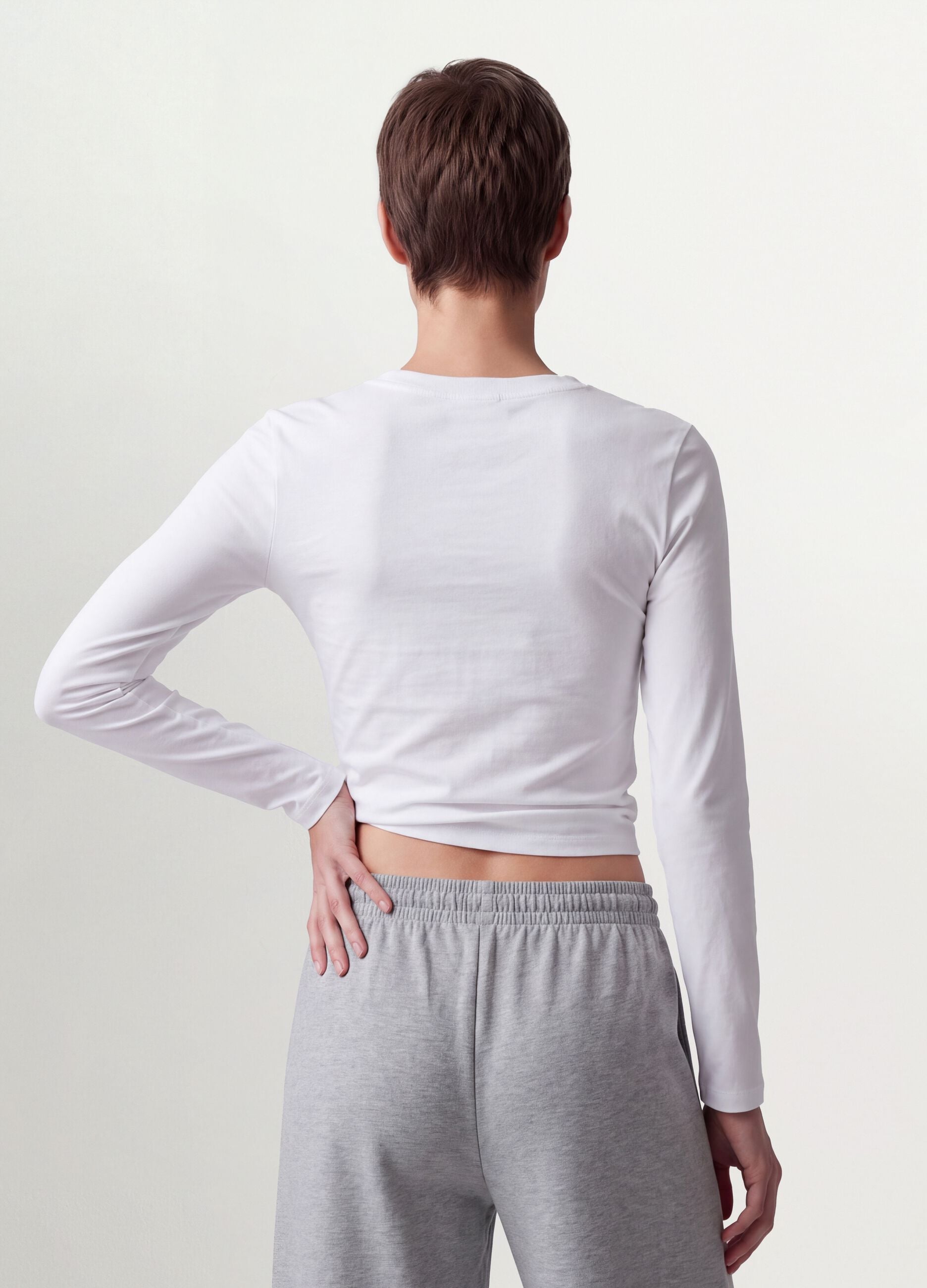 Wei&szlig;es Langarm-T-Shirt aus reinem Baumwolljersey, Regular Fit
