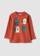 T-shirt arancione in puro cotone organico con stampa animaletti_0