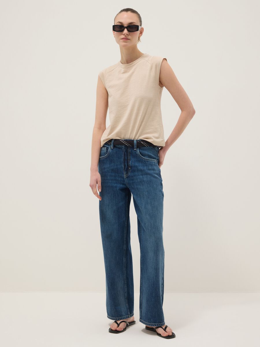 Beige short sleeve pure cotton T-shirt regular fit_2