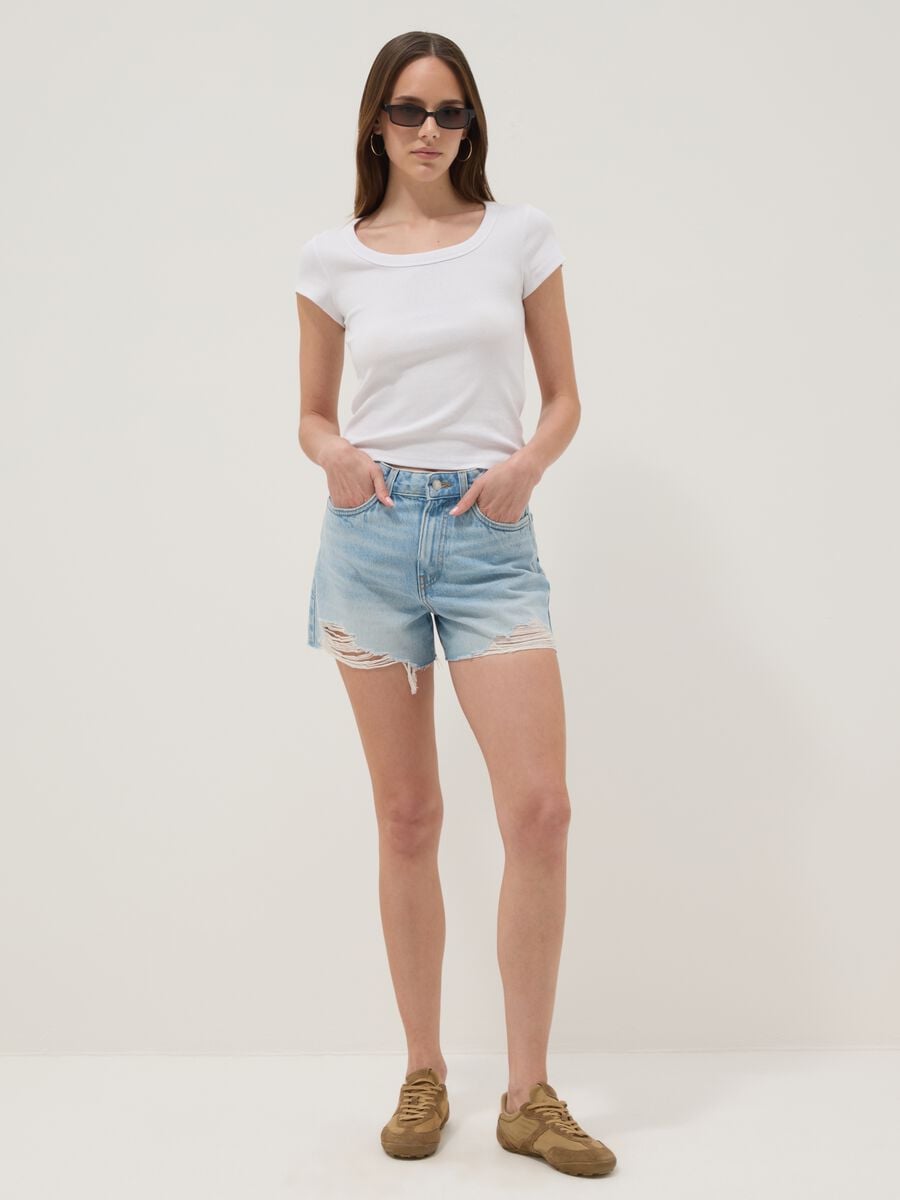 Light blue pure cotton denim shorts_0