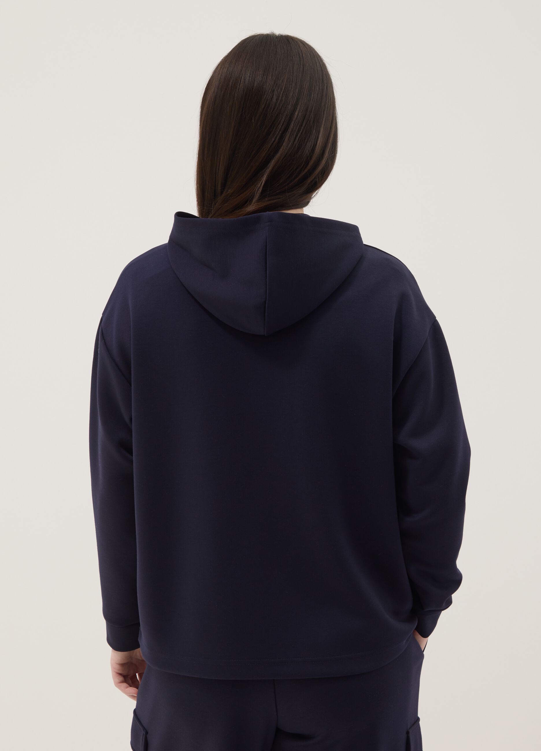 Blue stretch viscose hoodie regular fit with zip