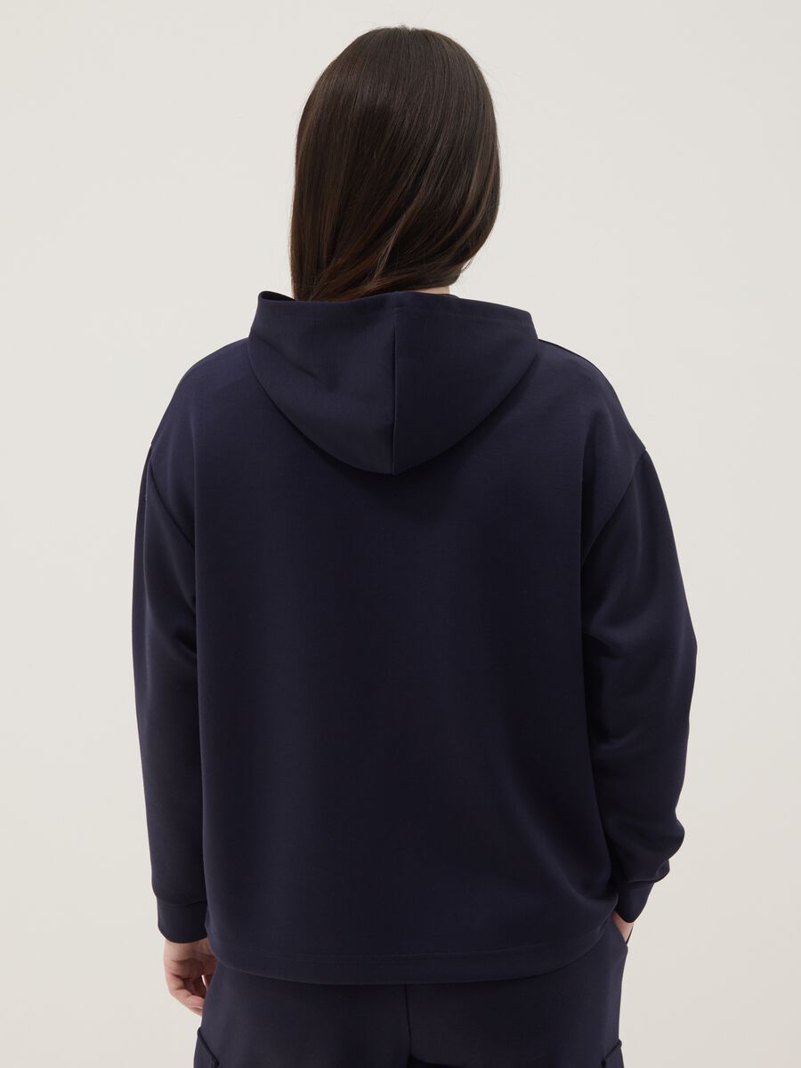Blue stretch viscose hoodie regular fit with zip_3