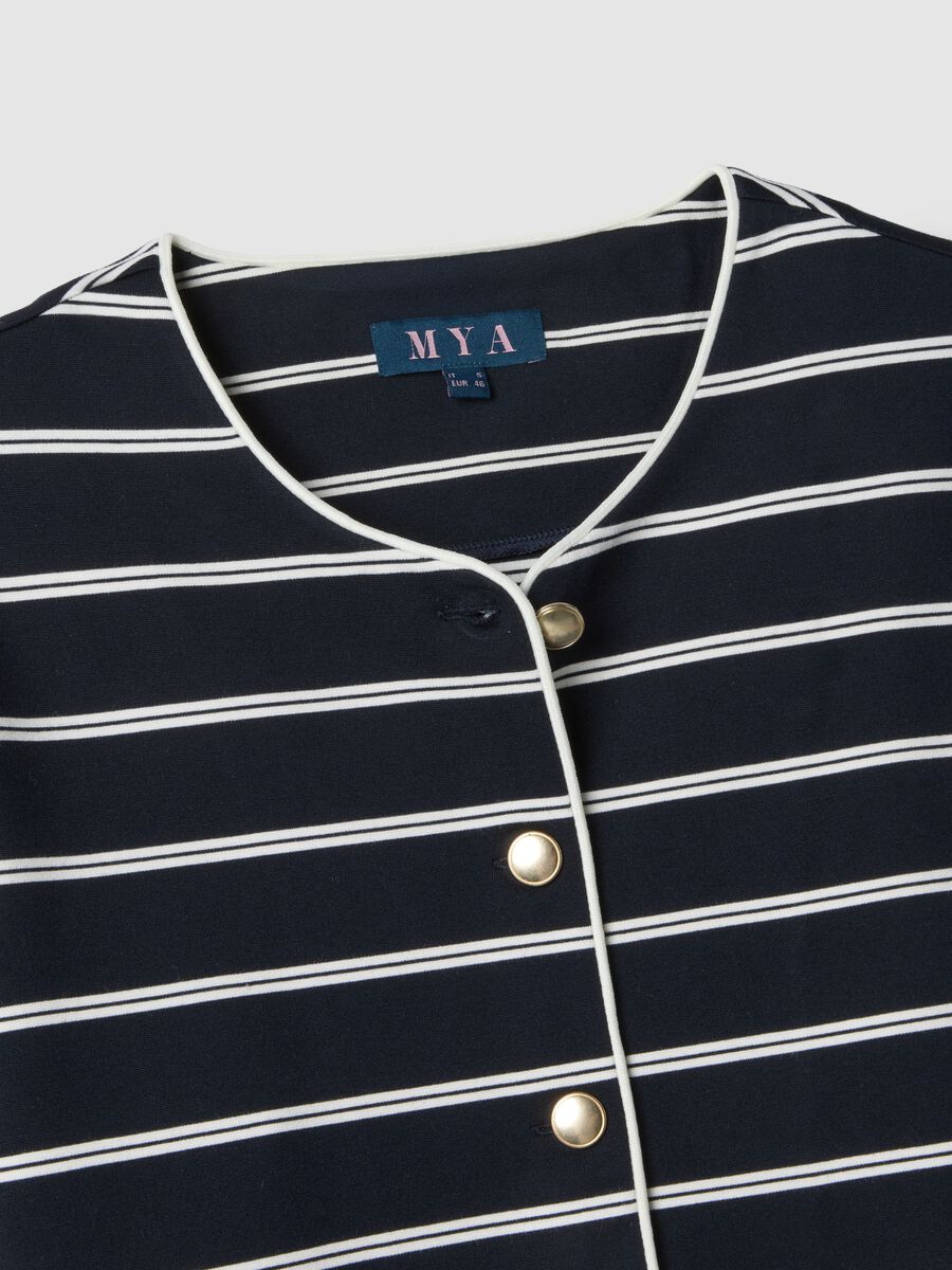 Multicolour Striped Viscose Blend Blazer Regular Fit with Buttons_1