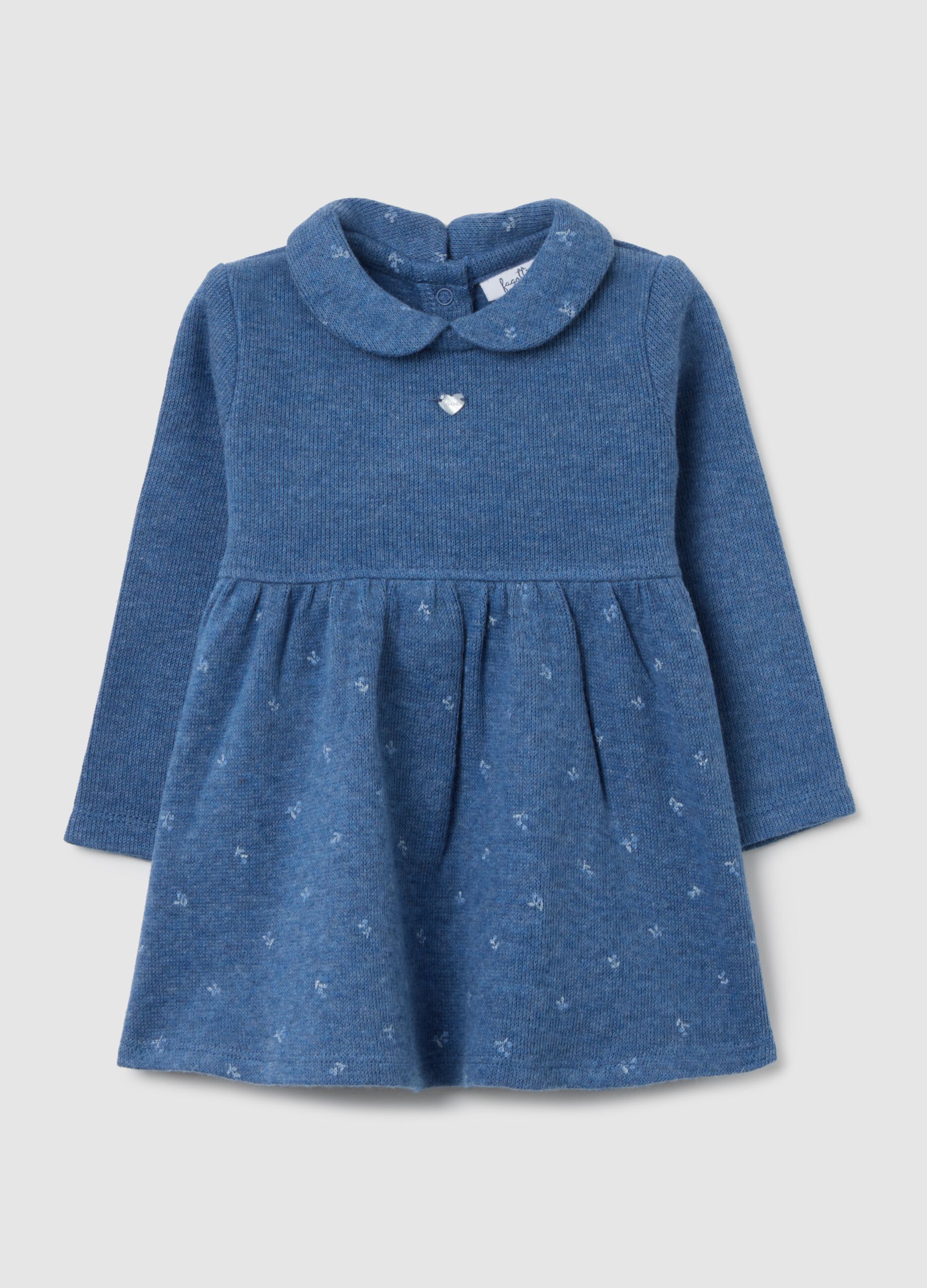 Baby girl's blue dress in pure cotton with regular fit and round neckline