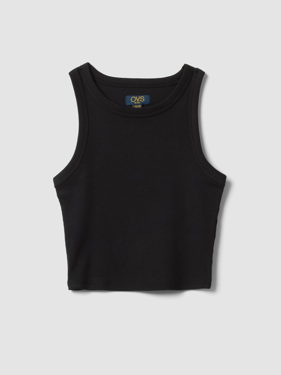 Girls&rsquo; black fitted ribbed stretch-cotton vest top_0