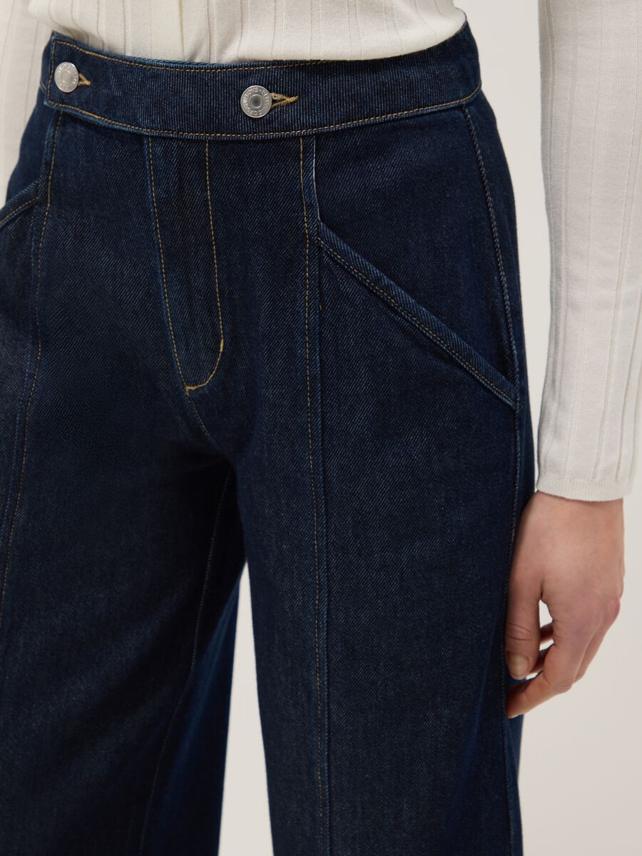 Wide leg stretch denim jeans in blue cotton_3