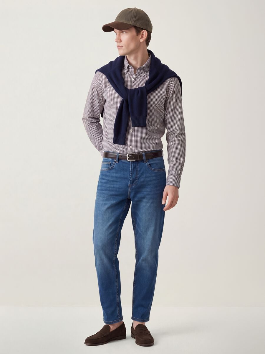 Blue stretch cotton slim tapered jeans_0