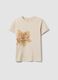 T-shirt beige in puro cotone con girocollo e stampa floreale regular fit_4