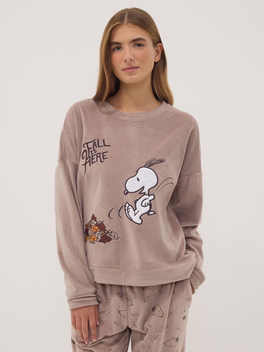 Pigiama marrone girocollo regular fit con stampa Snoopy_1