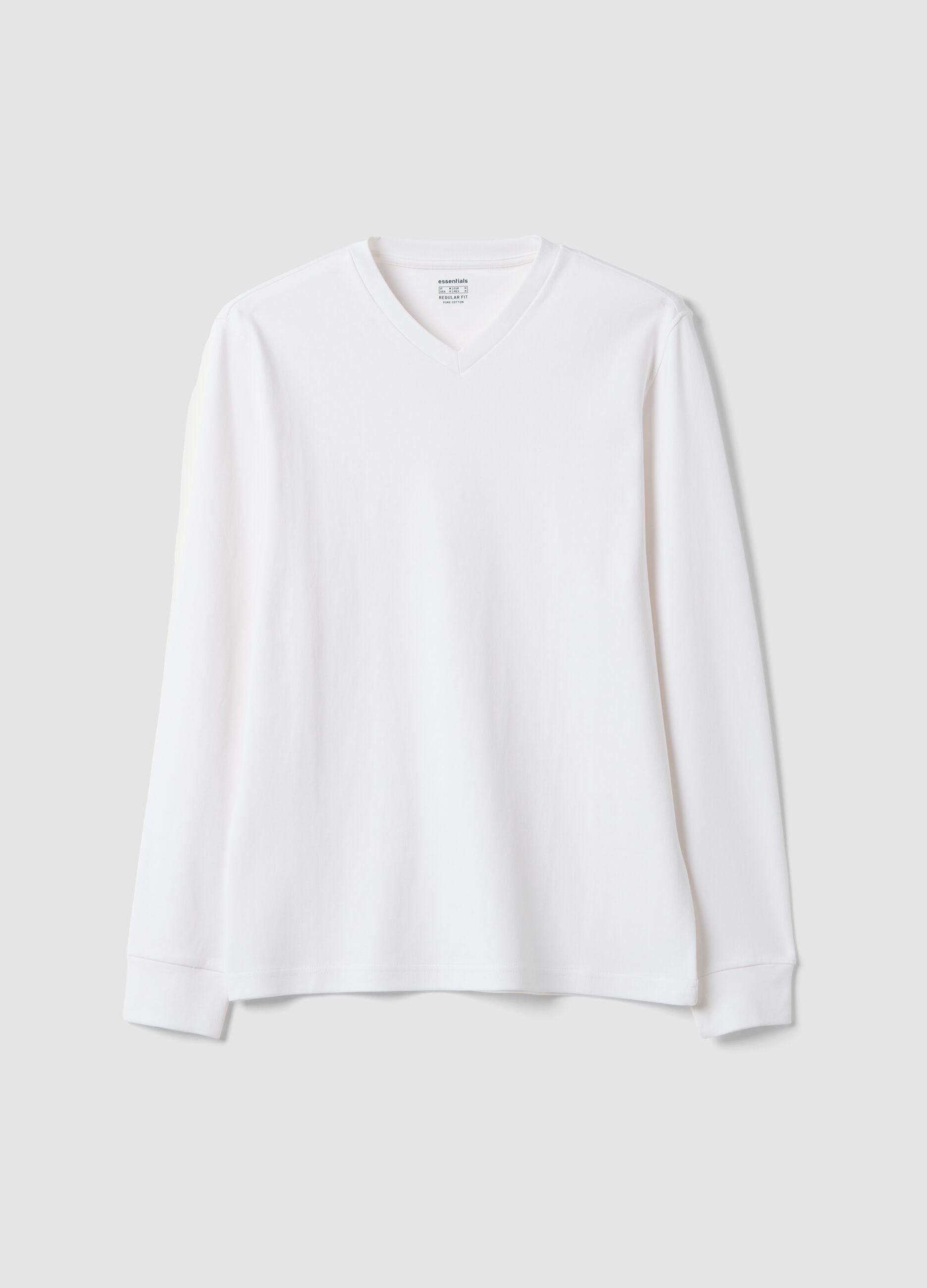 Wei&szlig;es T-Shirt aus reiner Baumwolle mit V-Ausschnitt, Regular Fit