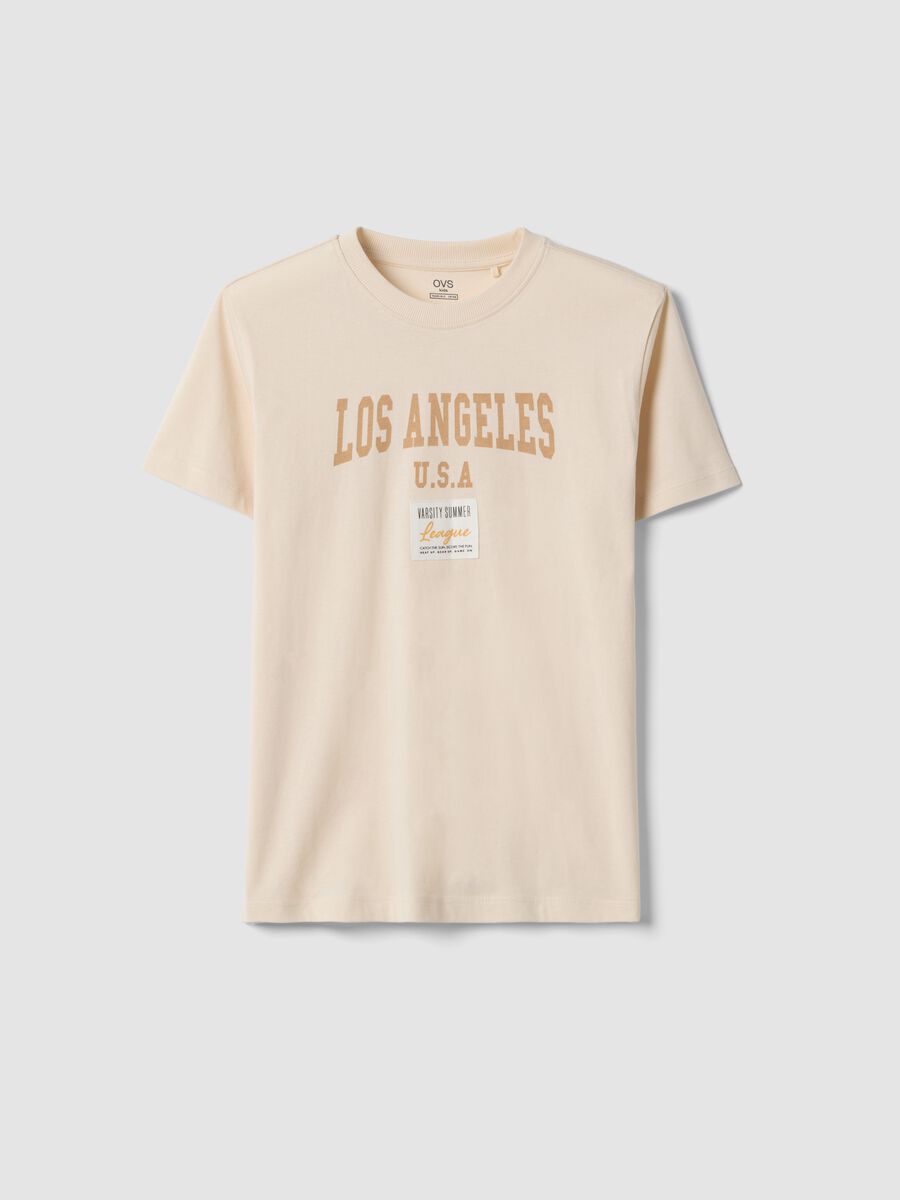 Boy's regular fit beige pure cotton T-shirt with print_0