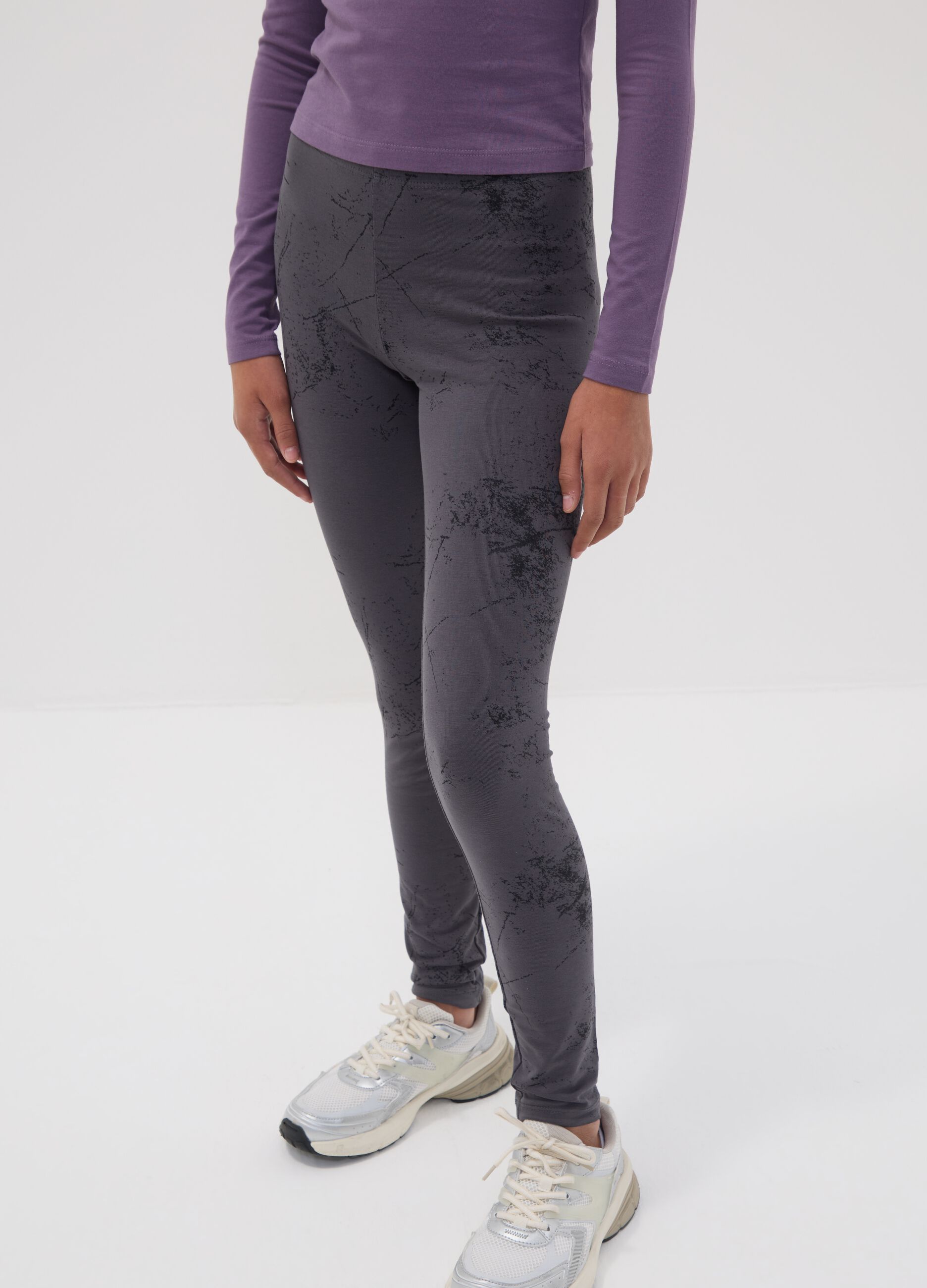 Girls&rsquo; grey skinny-fit organic stretch cotton leggings