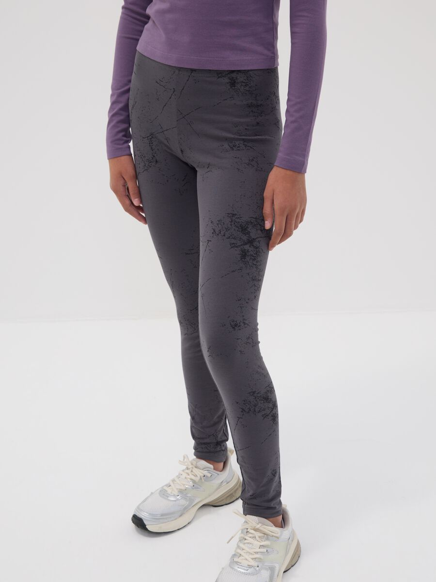 Girls&rsquo; grey skinny-fit organic stretch cotton leggings_1