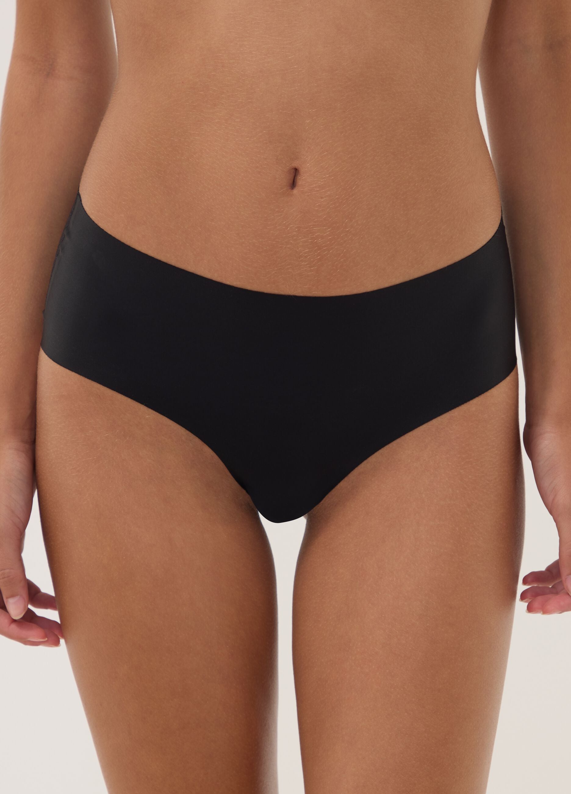 Black stretch-fabric briefs with lace back