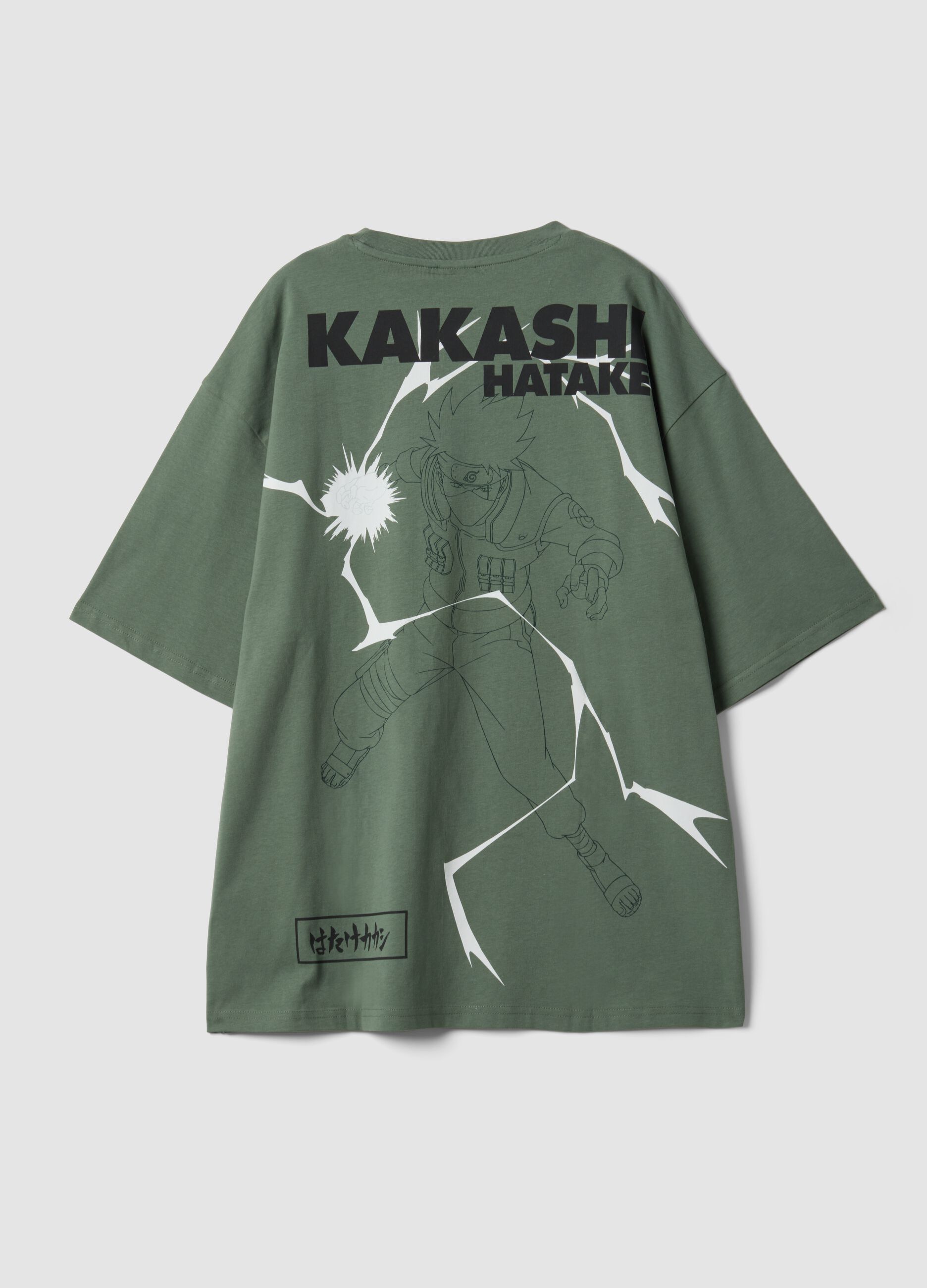 T-shirt verde em algod&atilde;o puro com estampado Naruto