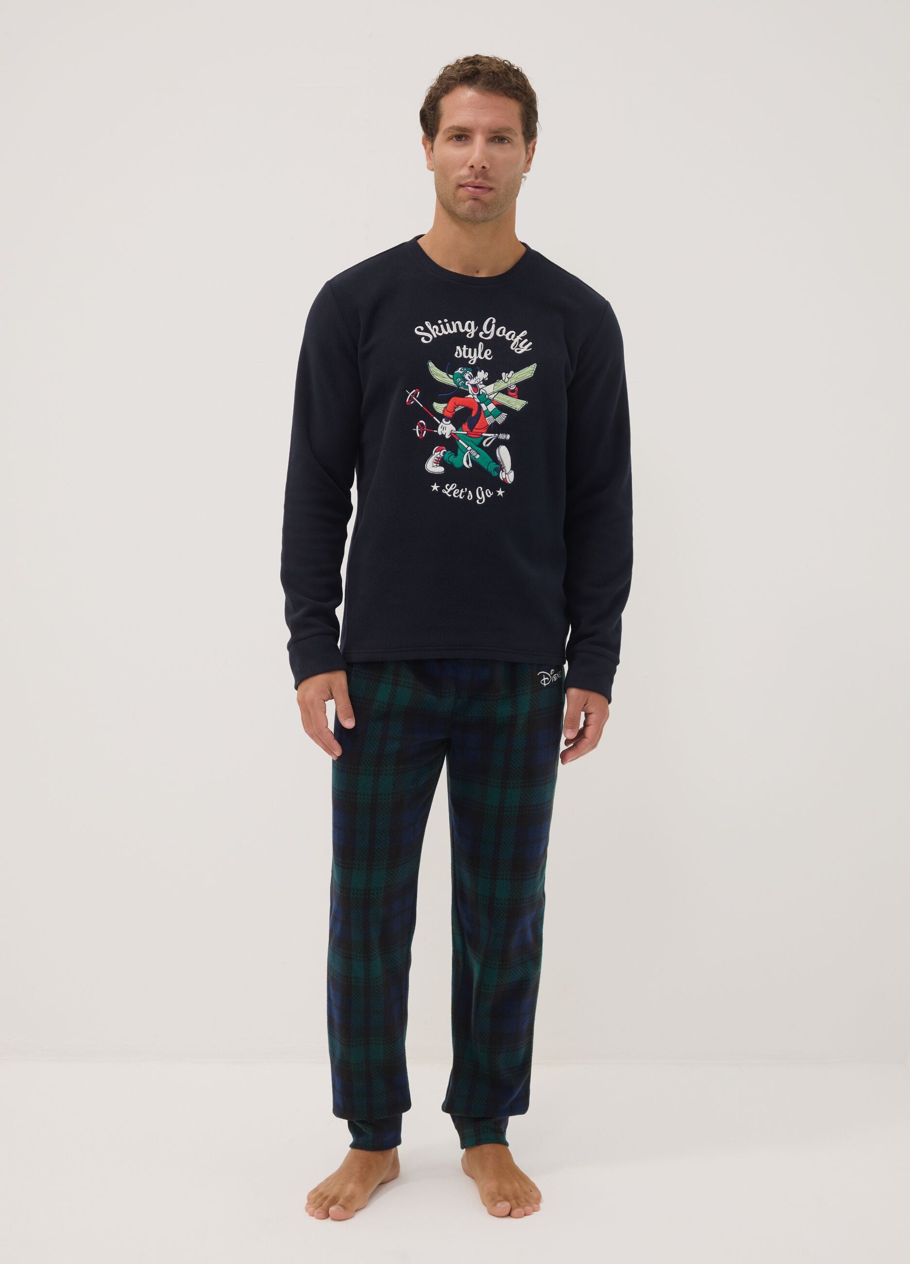 Navy blue long pyjamas with crew neck and Mickey & Friends print