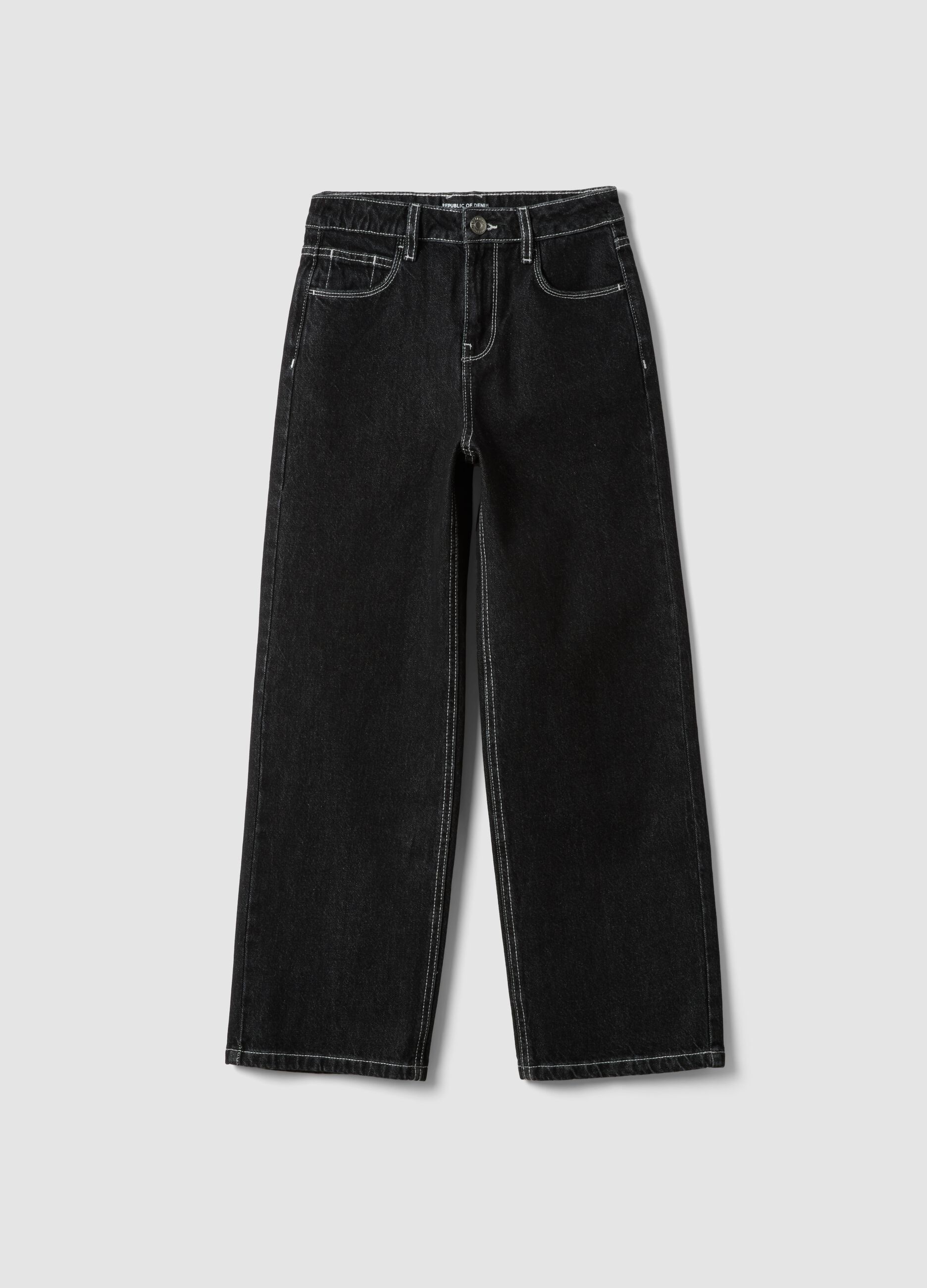 Black straight-leg pure cotton jeans with star detail for girls