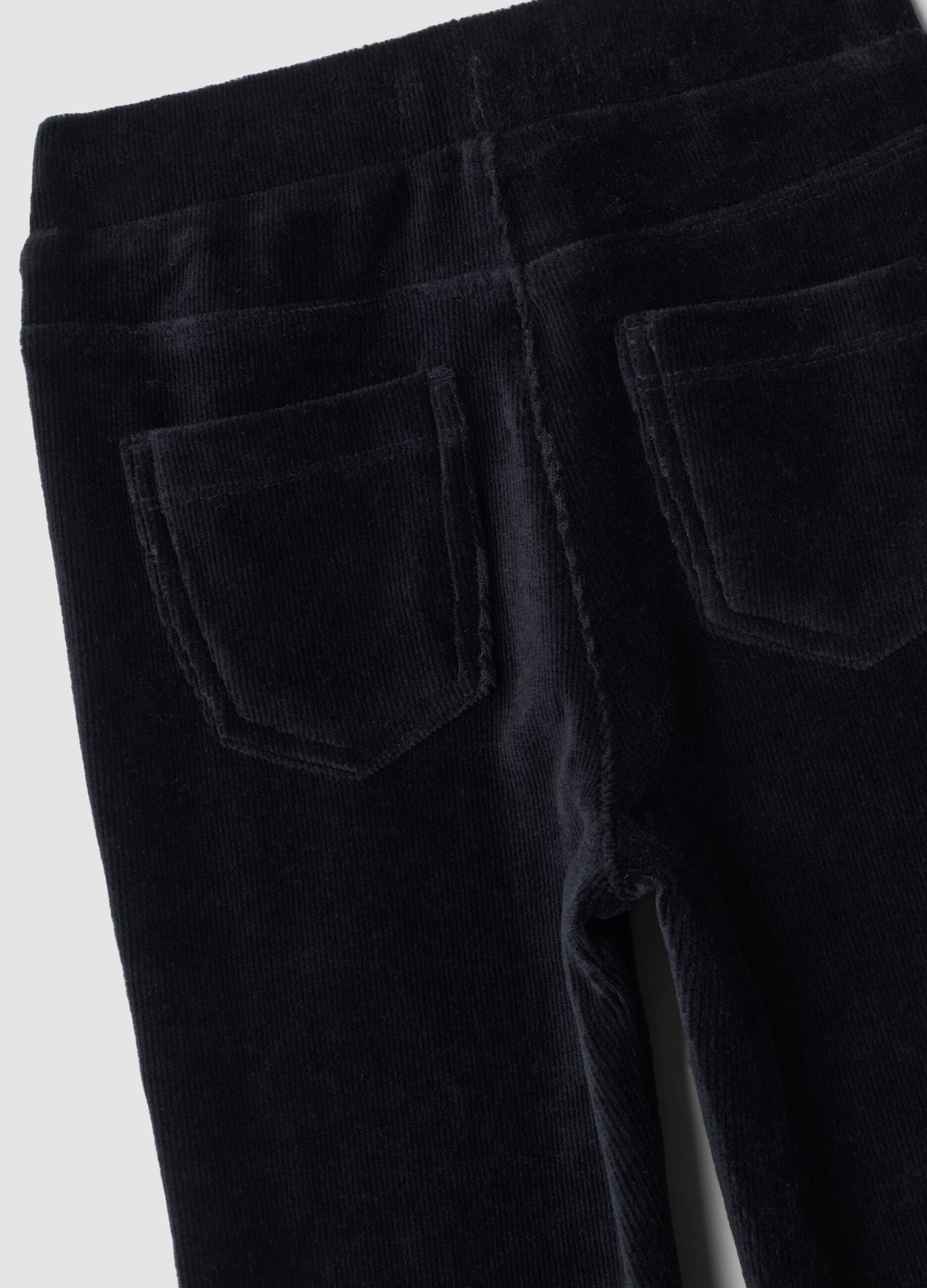 Black flared stretch cotton trousers
