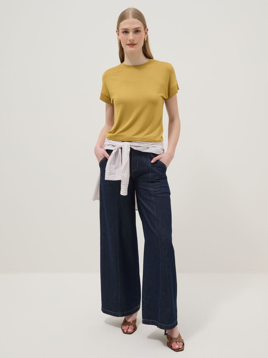 Yellow short-sleeve stretch viscose T-shirt_2