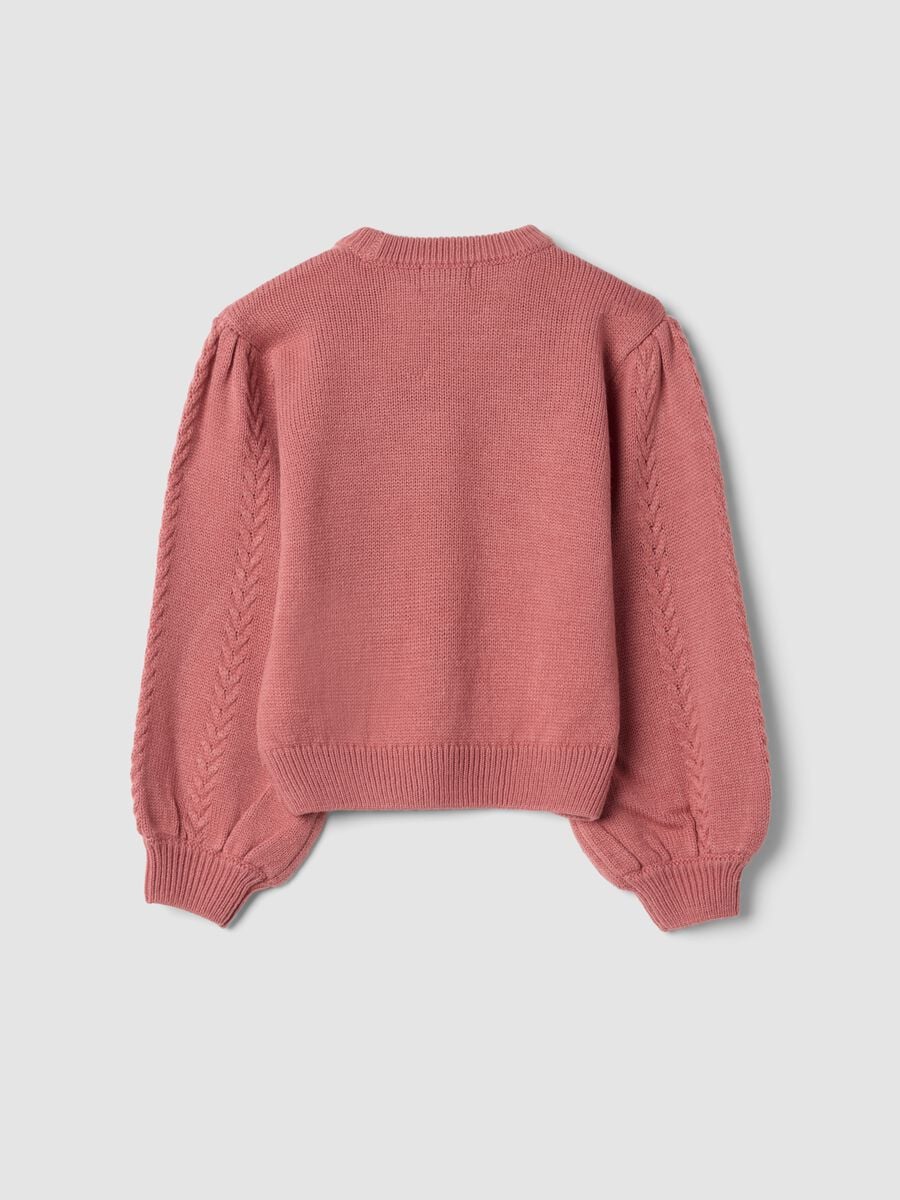 Dusty pink crew-neck top with puff sleeves, regular fit_1