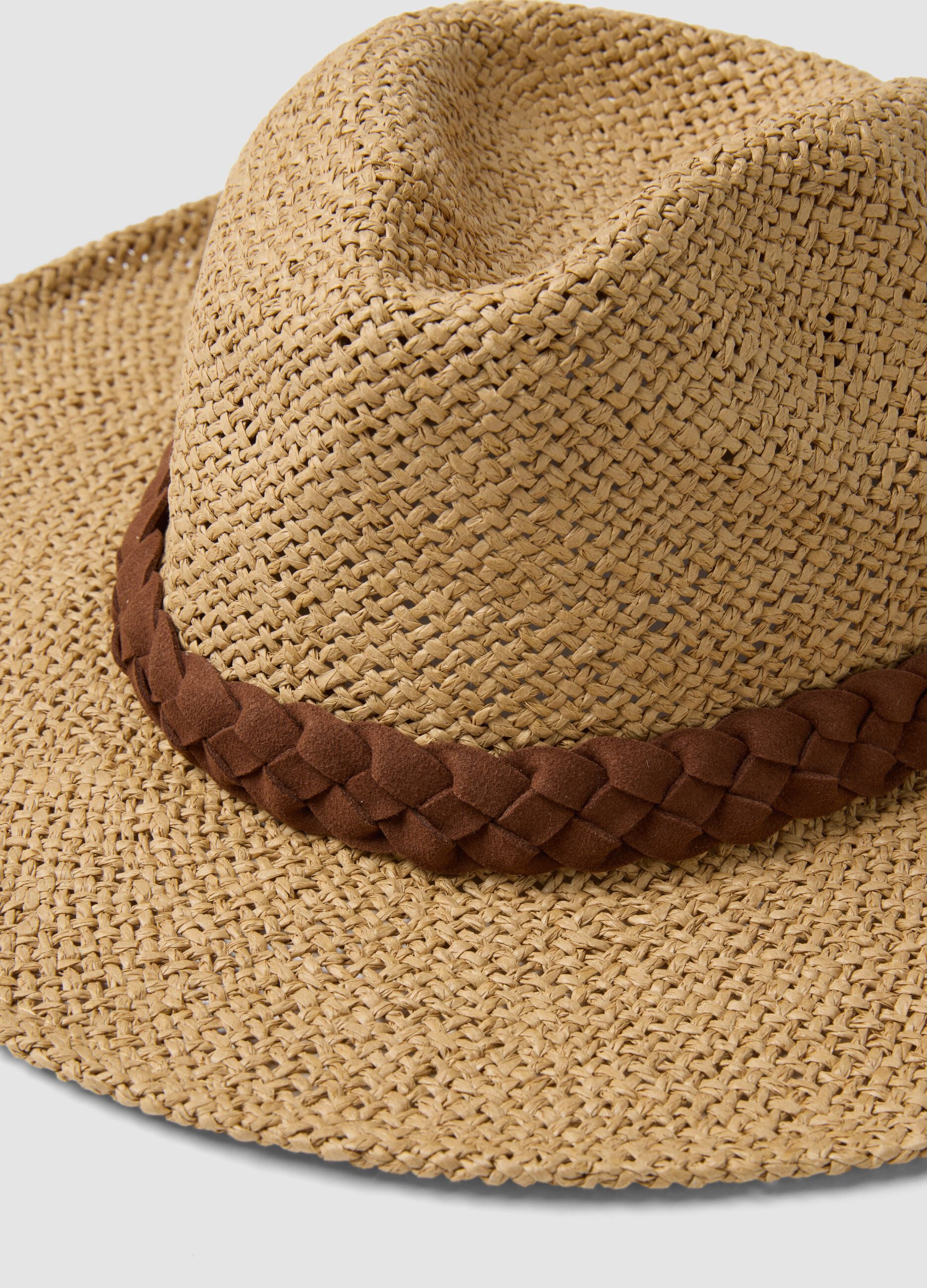 Sombrero panam&aacute; beige en tejido de papel puro con cinta marr&oacute;n