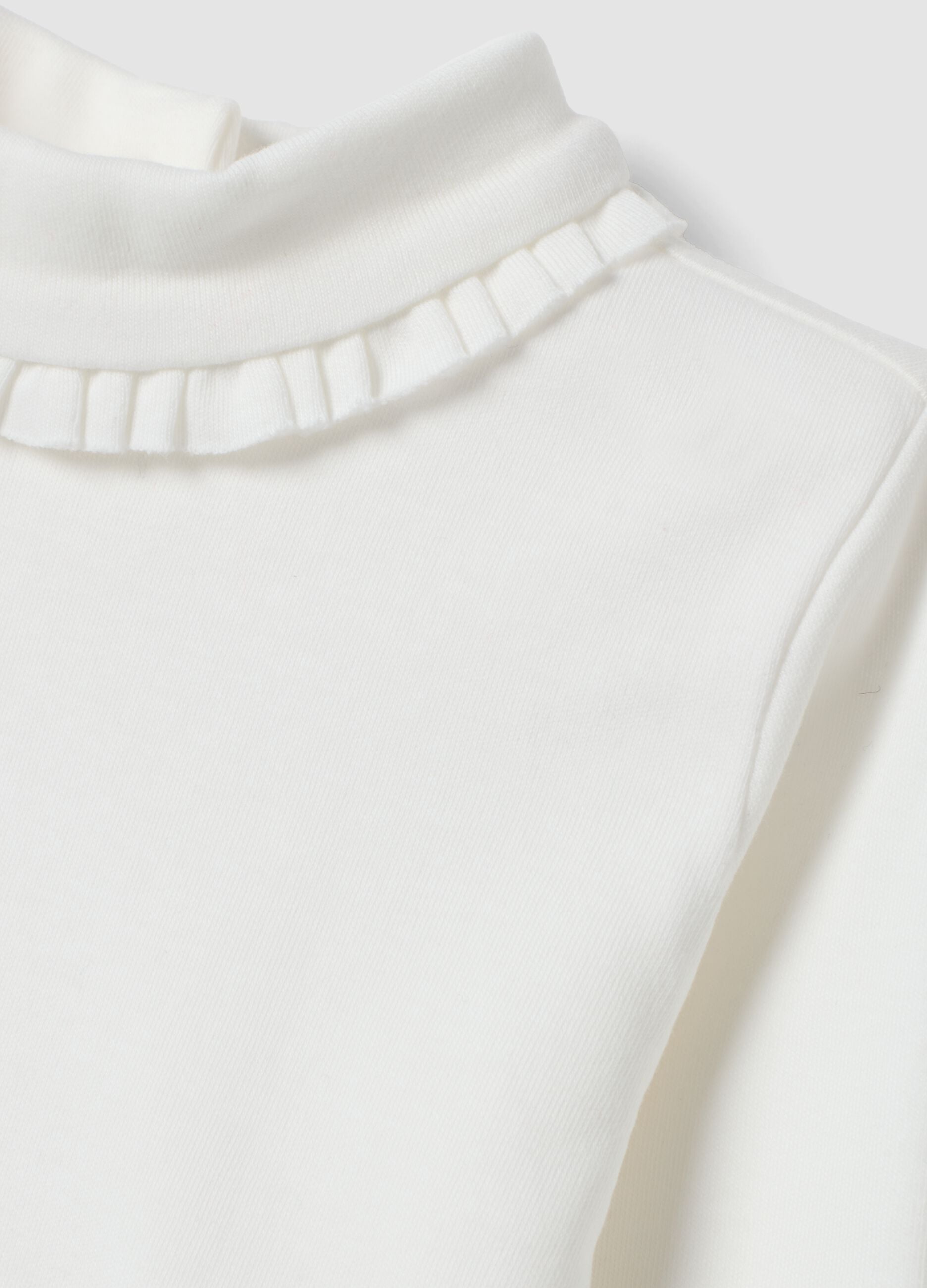 White pure cotton top with high neck and ruffles
