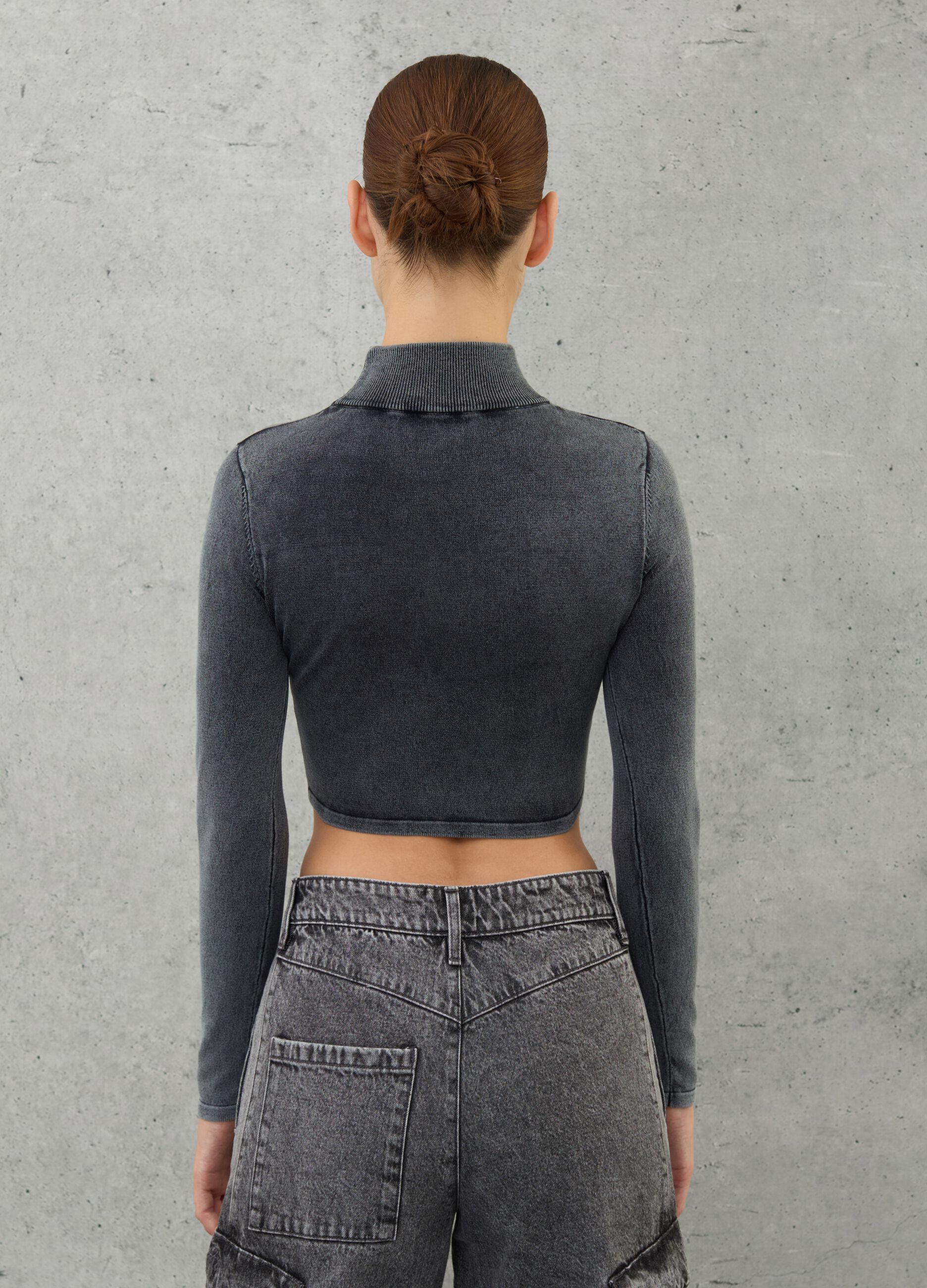 High Neck Knit Top Vintage Grey