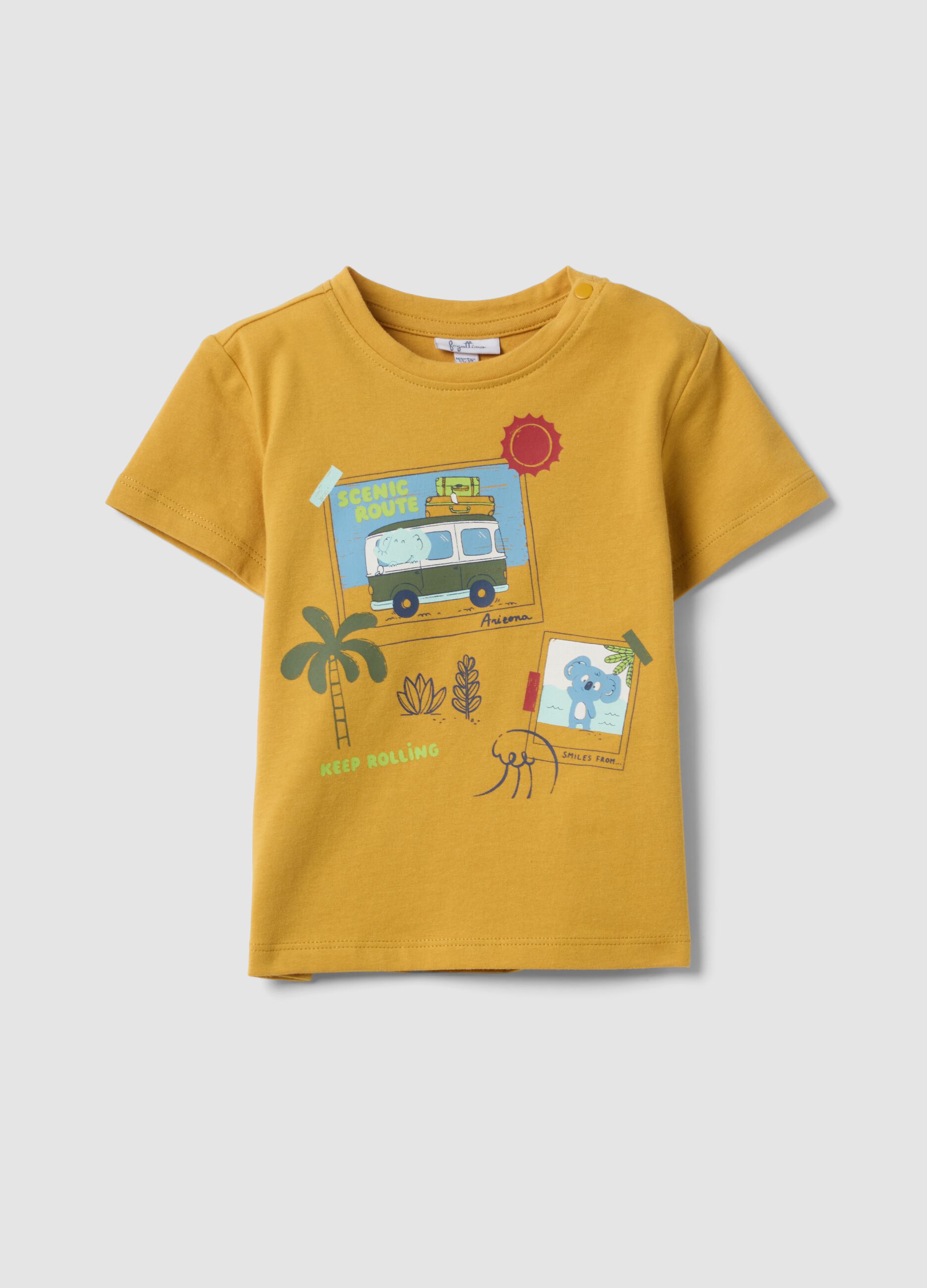 Gelbes Kurzarm-T-Shirt aus reiner Baumwolle