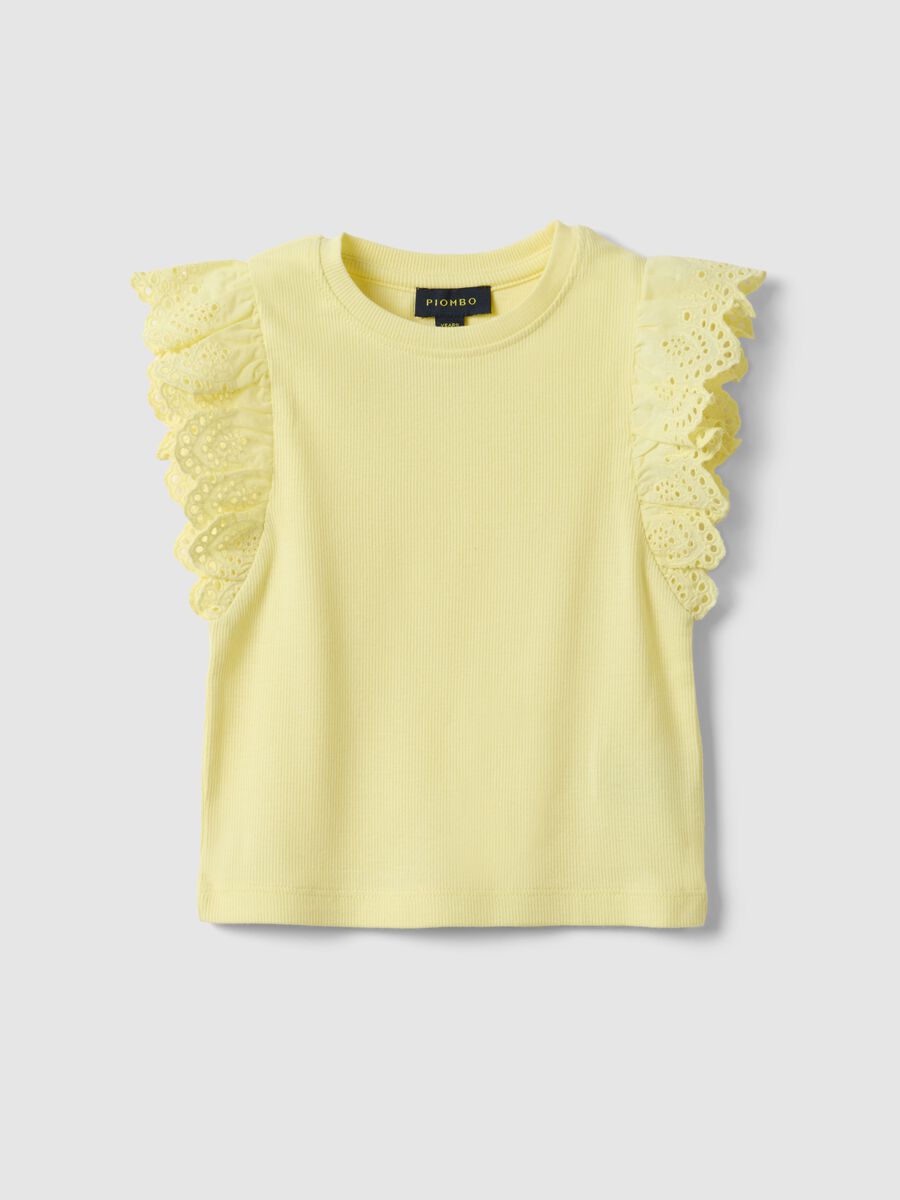 Girls&rsquo; yellow stretch-cotton vest top with ruffles_3