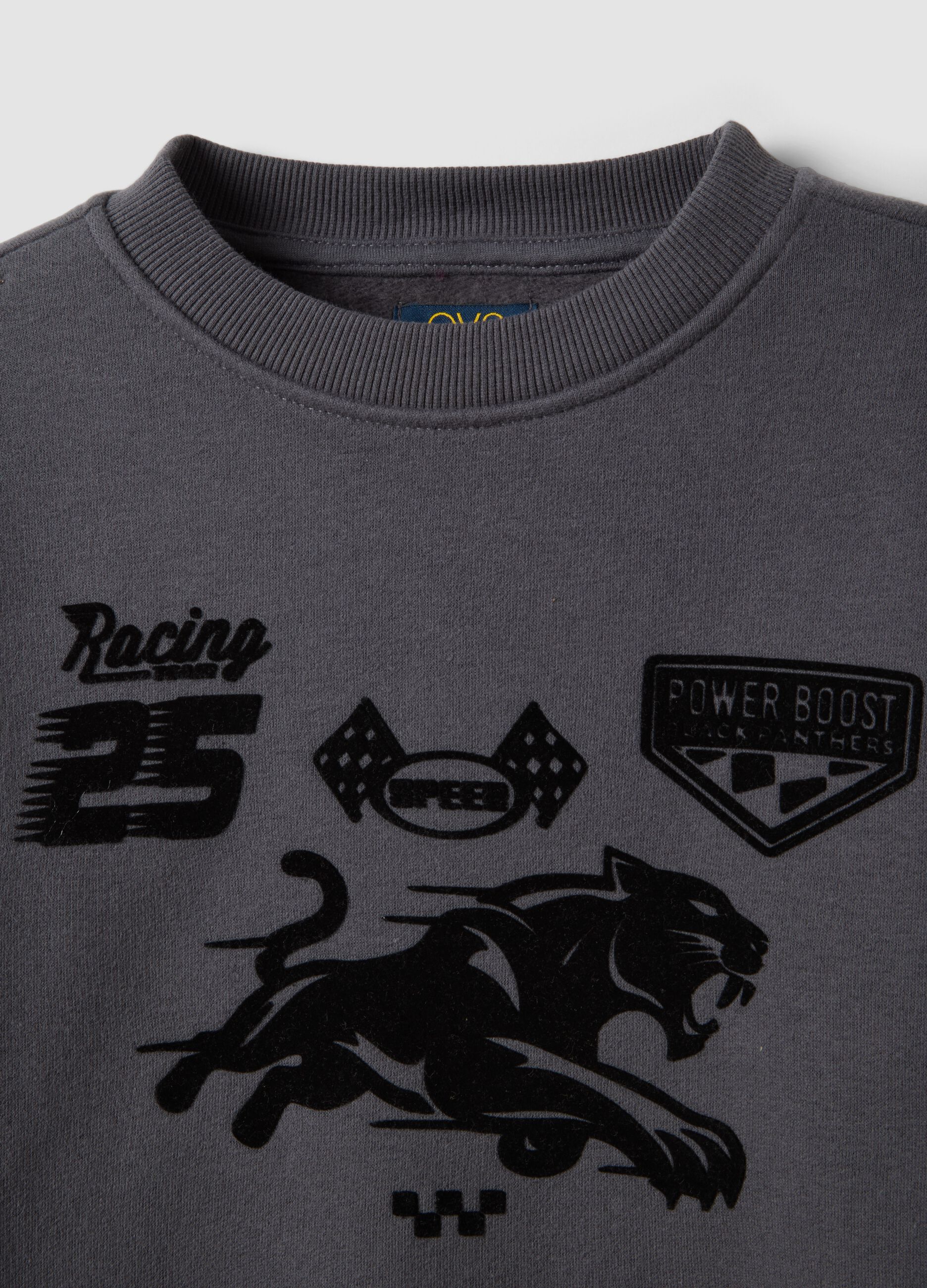 Grey cotton-blend crew-neck racing print sweatshirt for boys