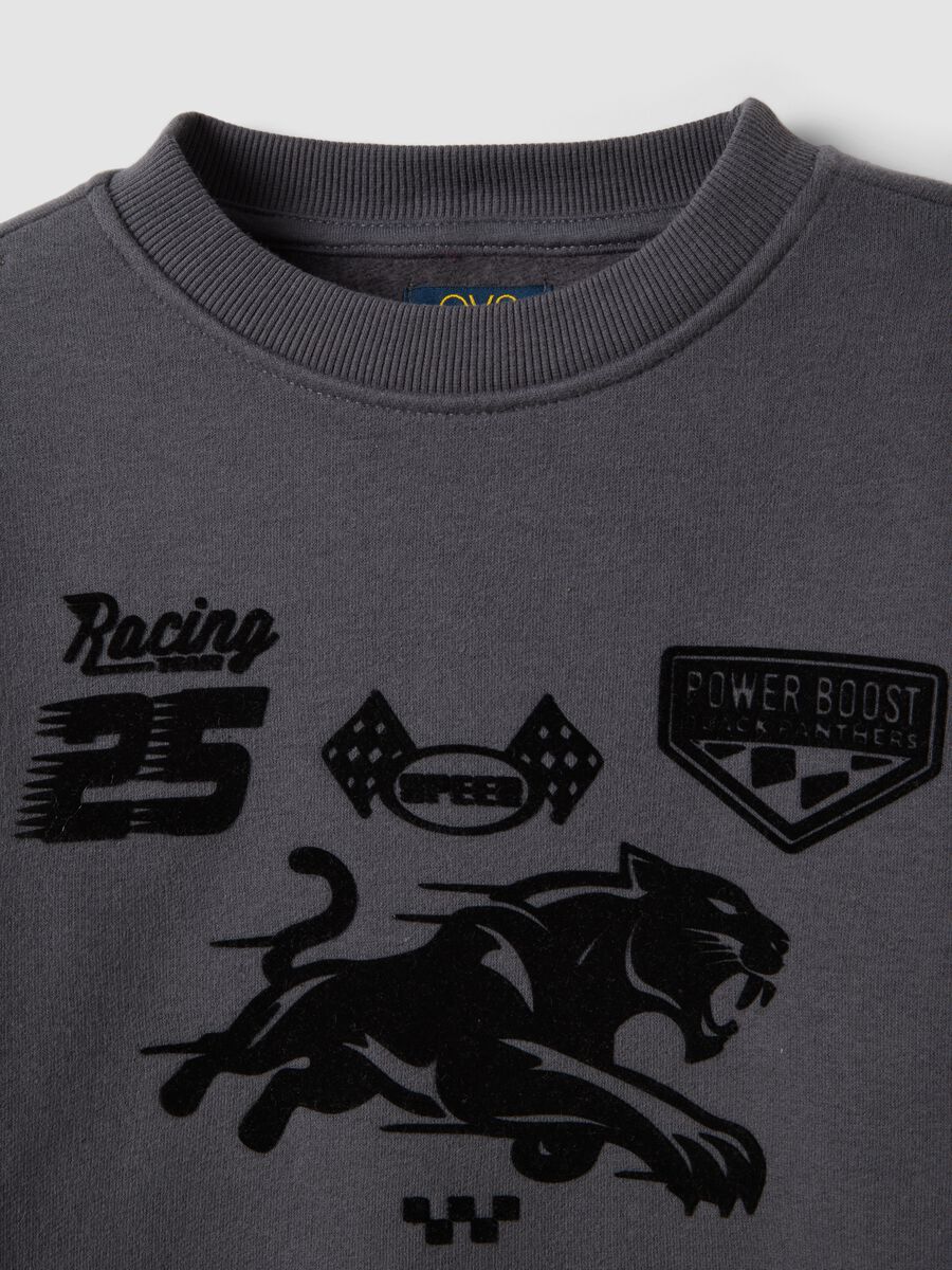 Grey cotton-blend crew-neck racing print sweatshirt for boys_3