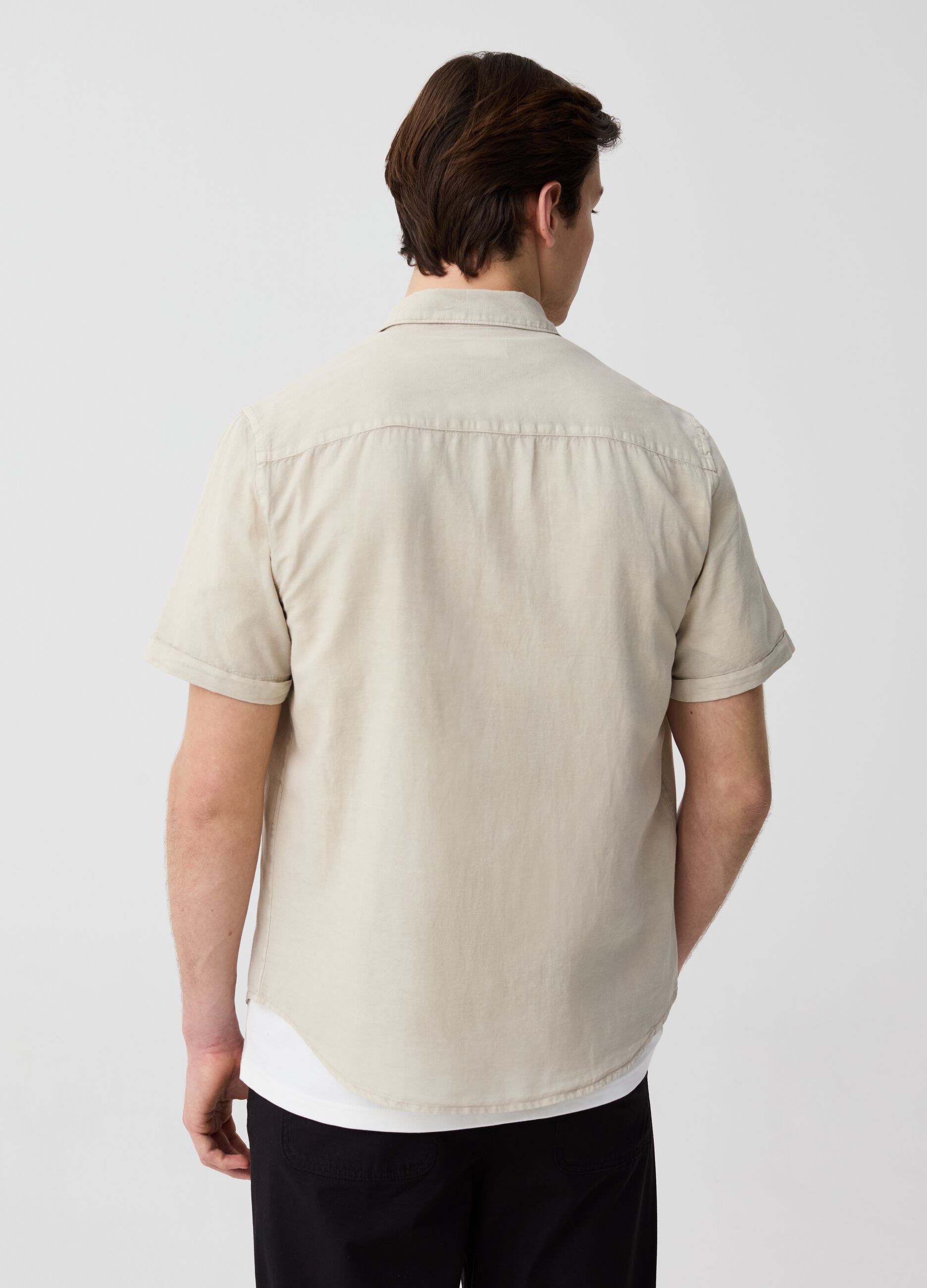 Camisa de manga corta de algodón y lino