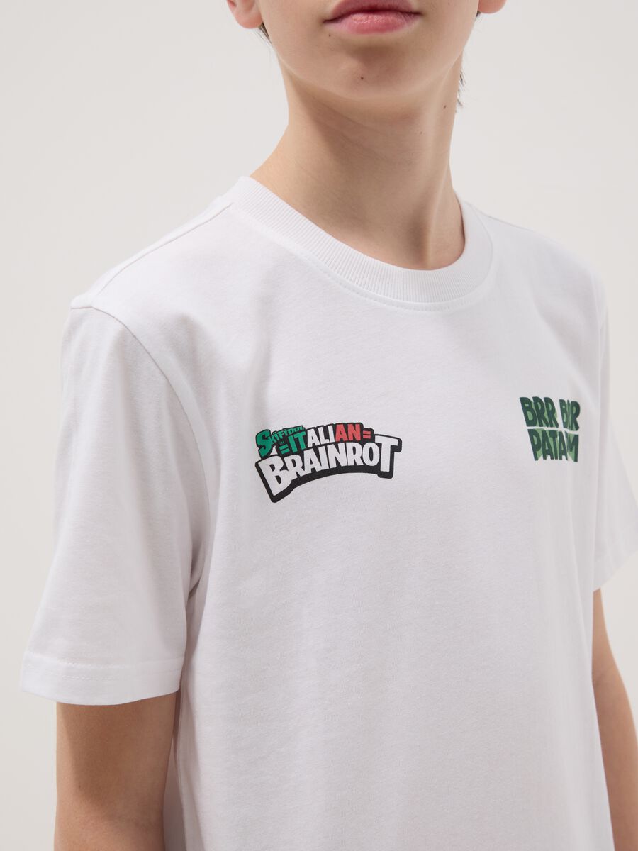 Jungen T-Shirt aus reinem Baumwolle, wei&szlig;, regular fit mit Druck_2
