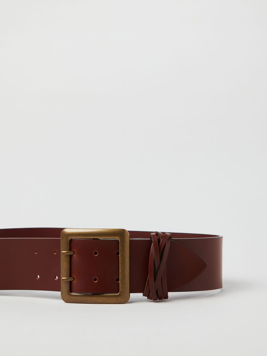 Wide leather belt with double prong buckle_0