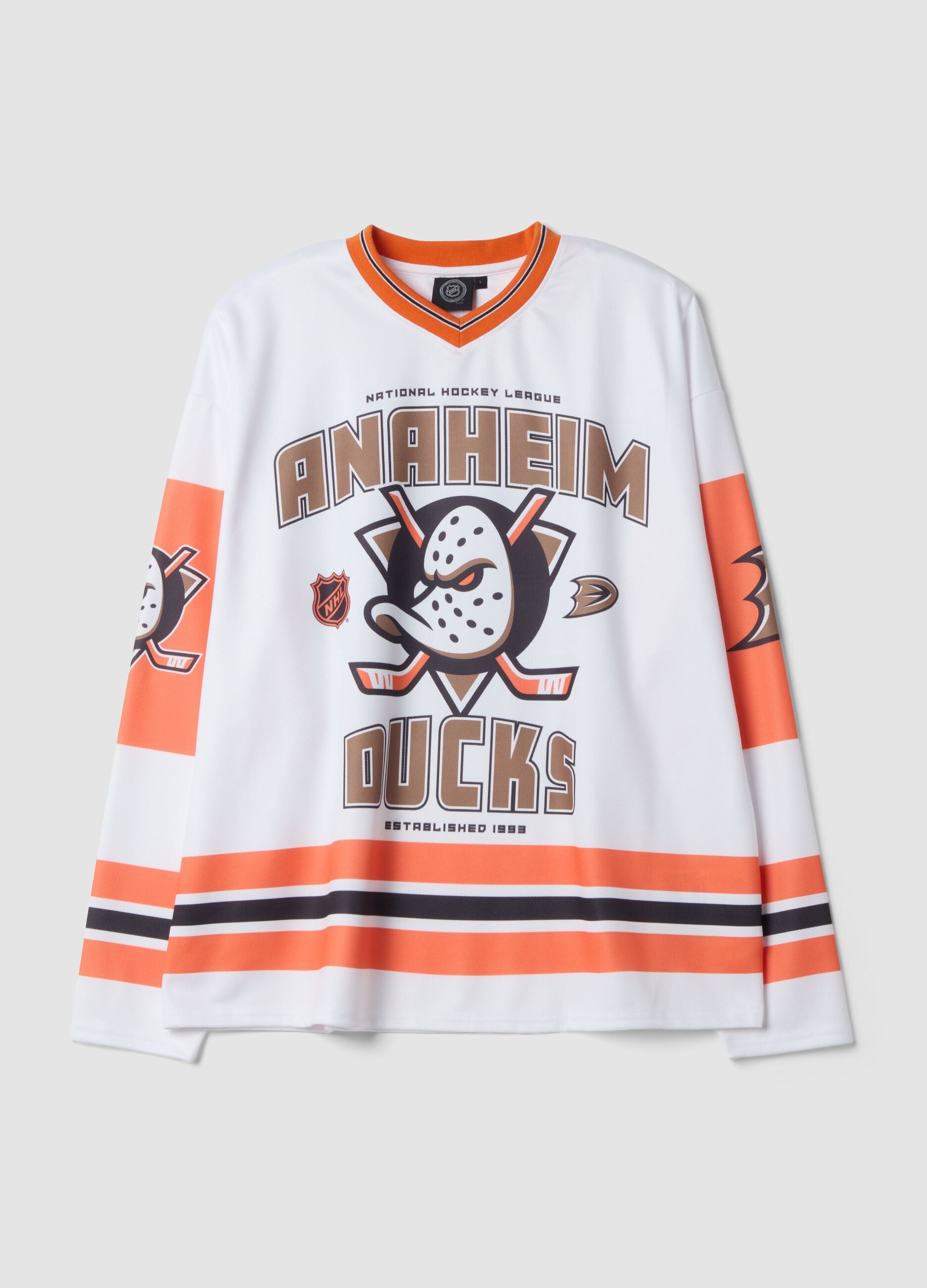 T-shirt branca em algod&atilde;o puro com estampado Anaheim Ducks