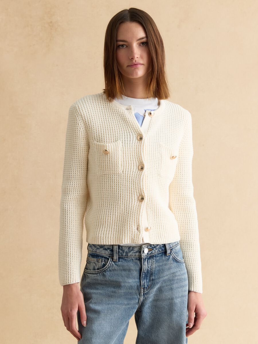 Beige Cardigan in Pure Cotton_1