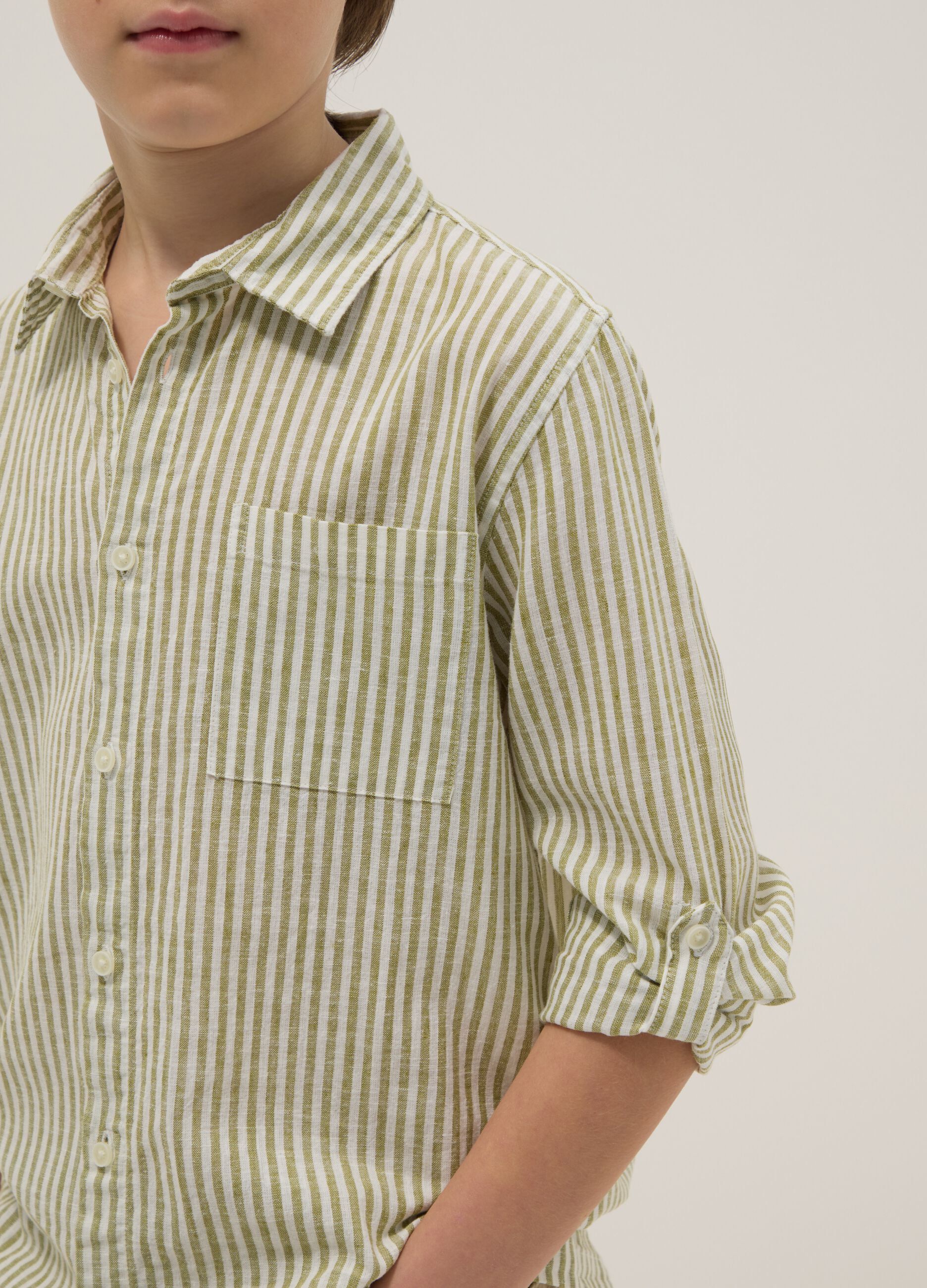 Boys' multicolour striped linen blend shirt, regular fit